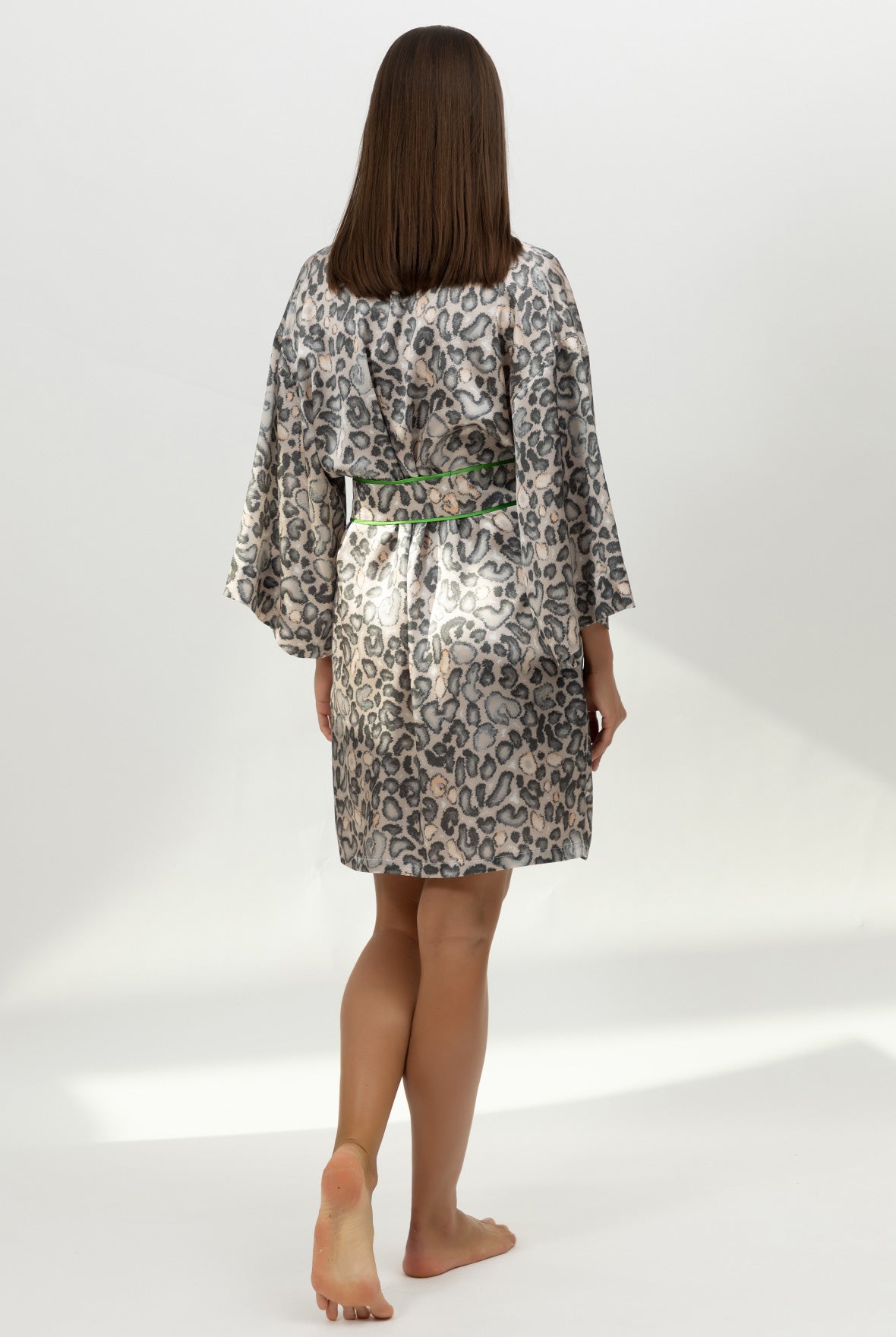 Silk Short Kimono Robe Animal Print