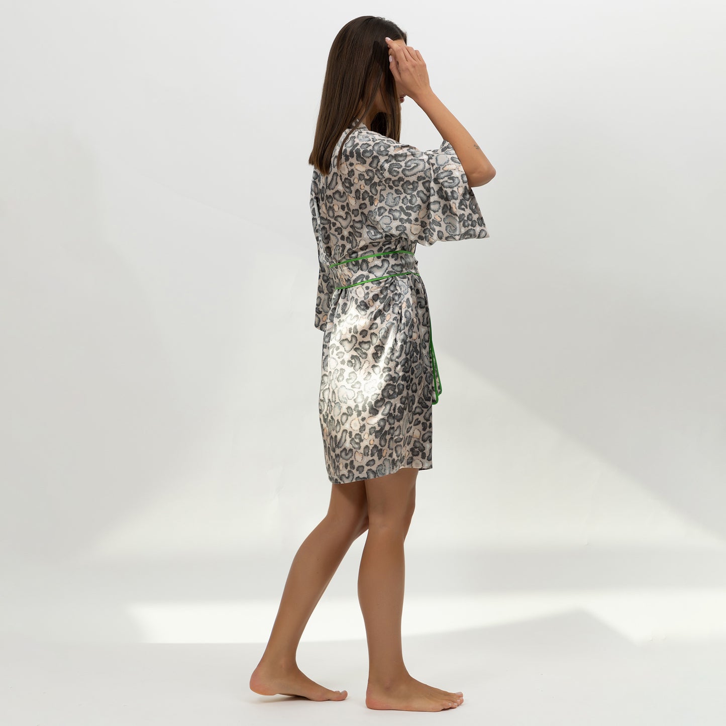 Silk Short Kimono Robe Animal Print