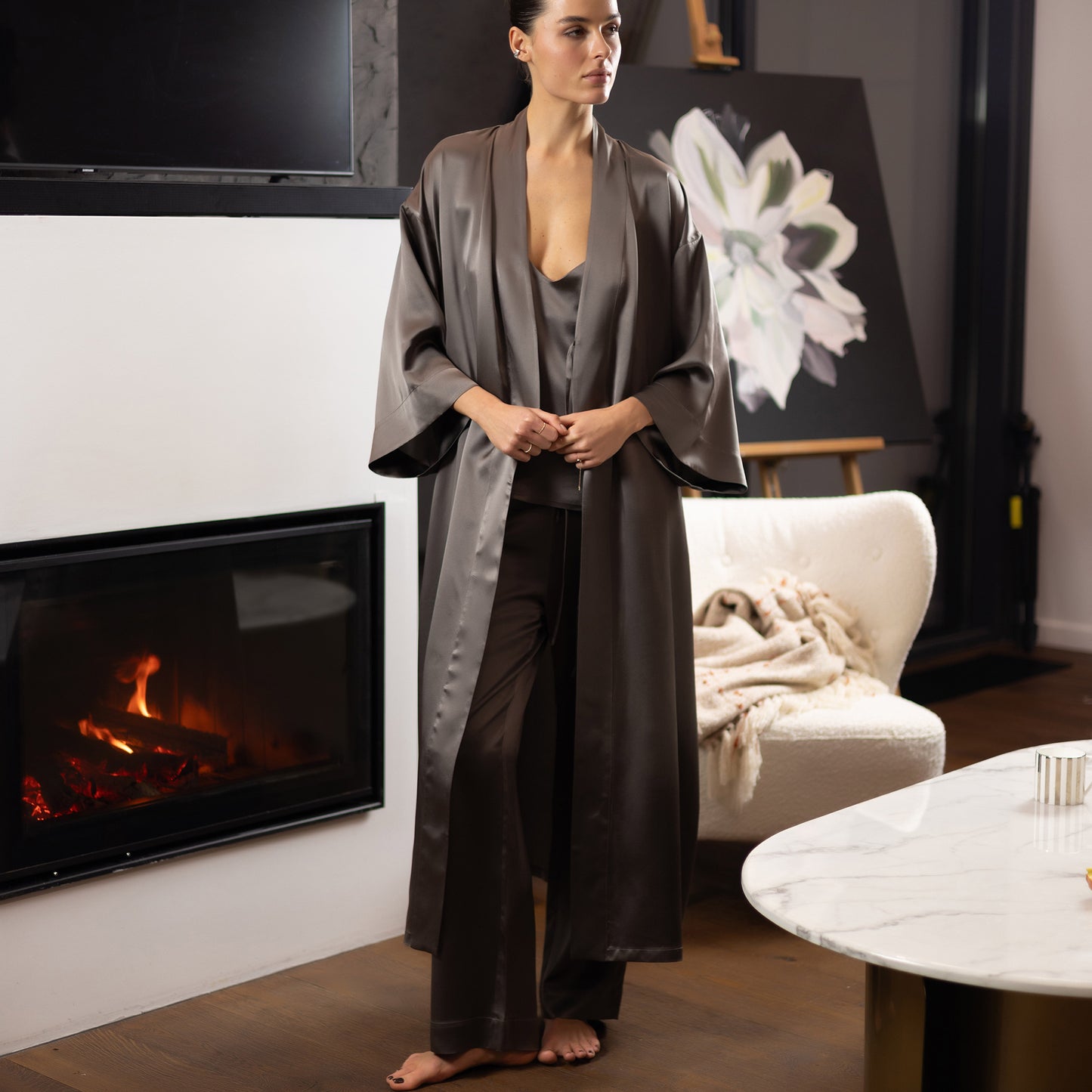 Silk Long Kimono-style Robe The Lady