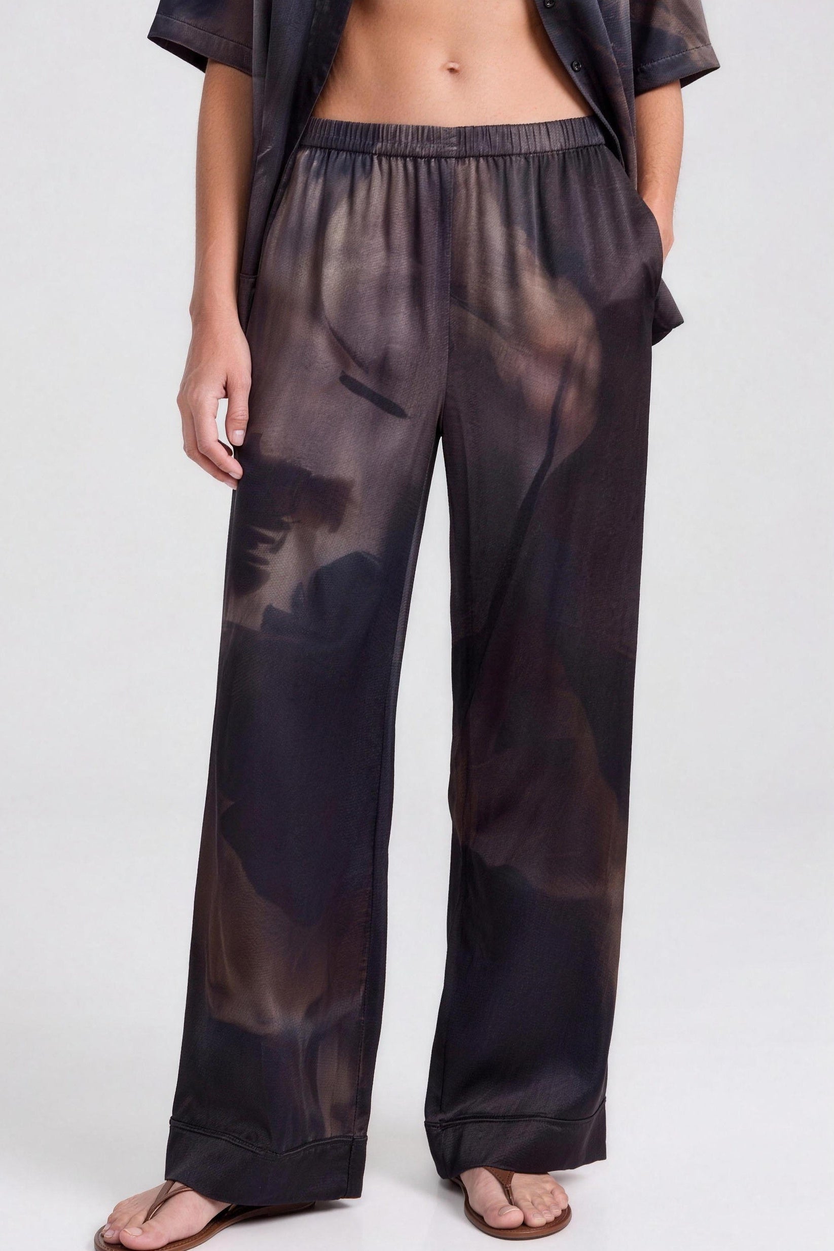 NOKAYA Mirage wide-leg silk trousers, front