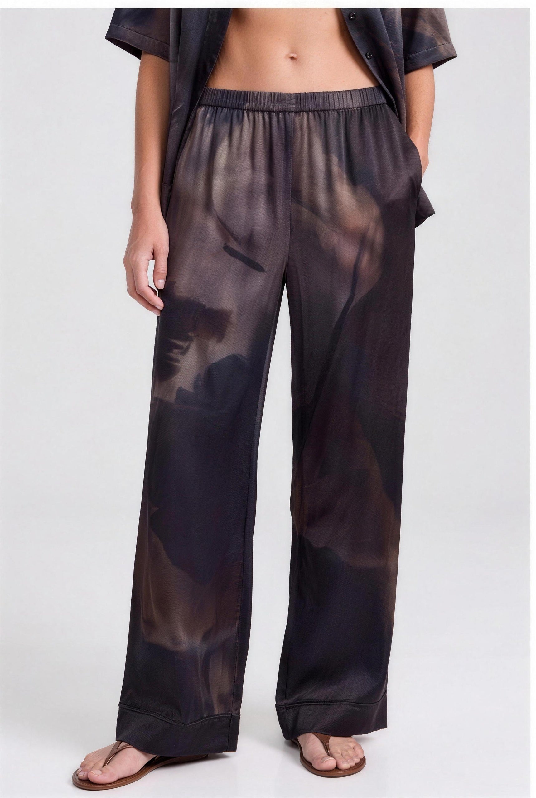 NOKAYA Mirage wide-leg silk trousers, front