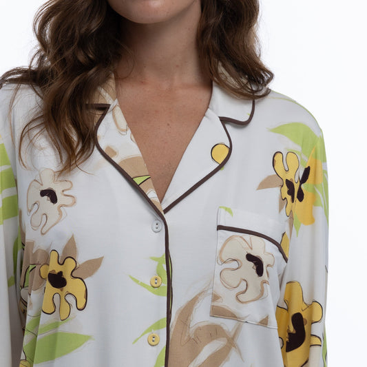 Bamboo Long Pyjama Set in White Flower