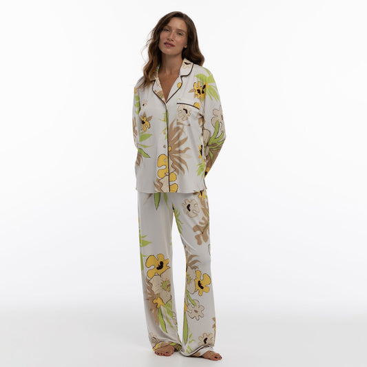 Bamboo Long Pyjama Set in White Flower
