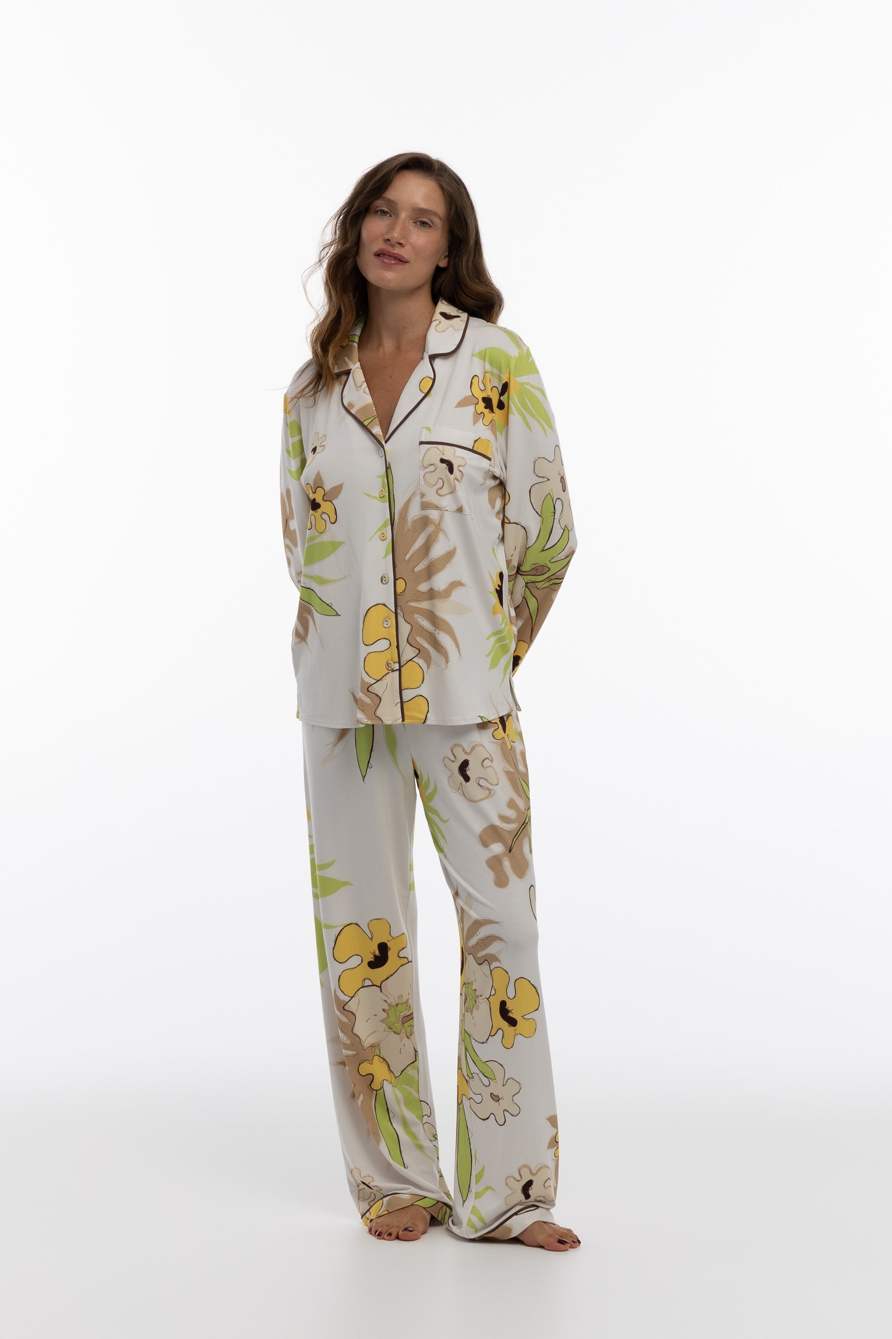 Bamboo Long Pyjama Set in White Flower
