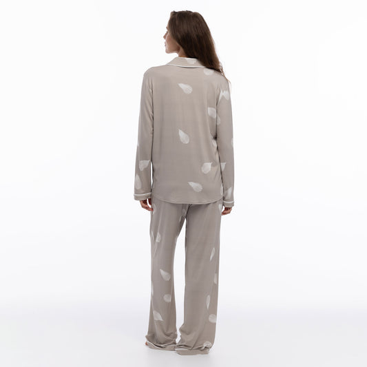Bamboo Long Pyjama Set in Silver Birch Petals