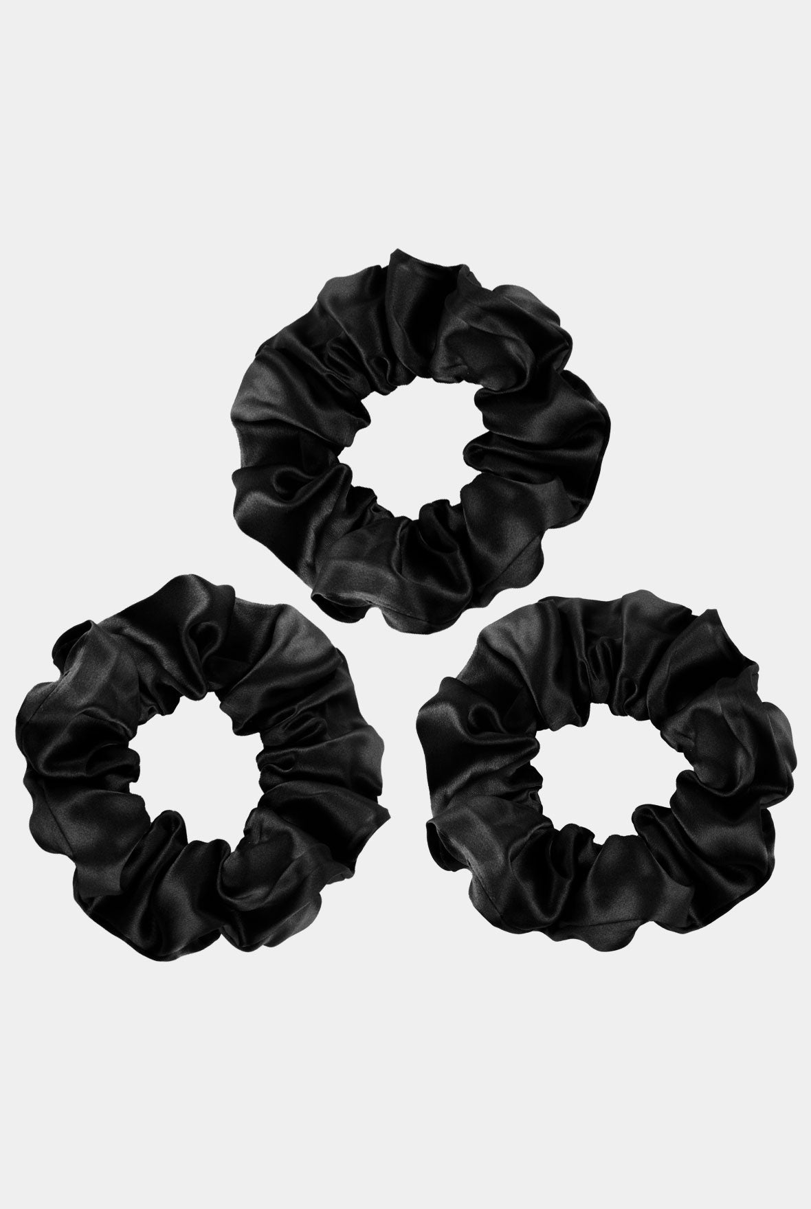Large Silk Scrunchie Set Crystal Black in close-up. Nokaya