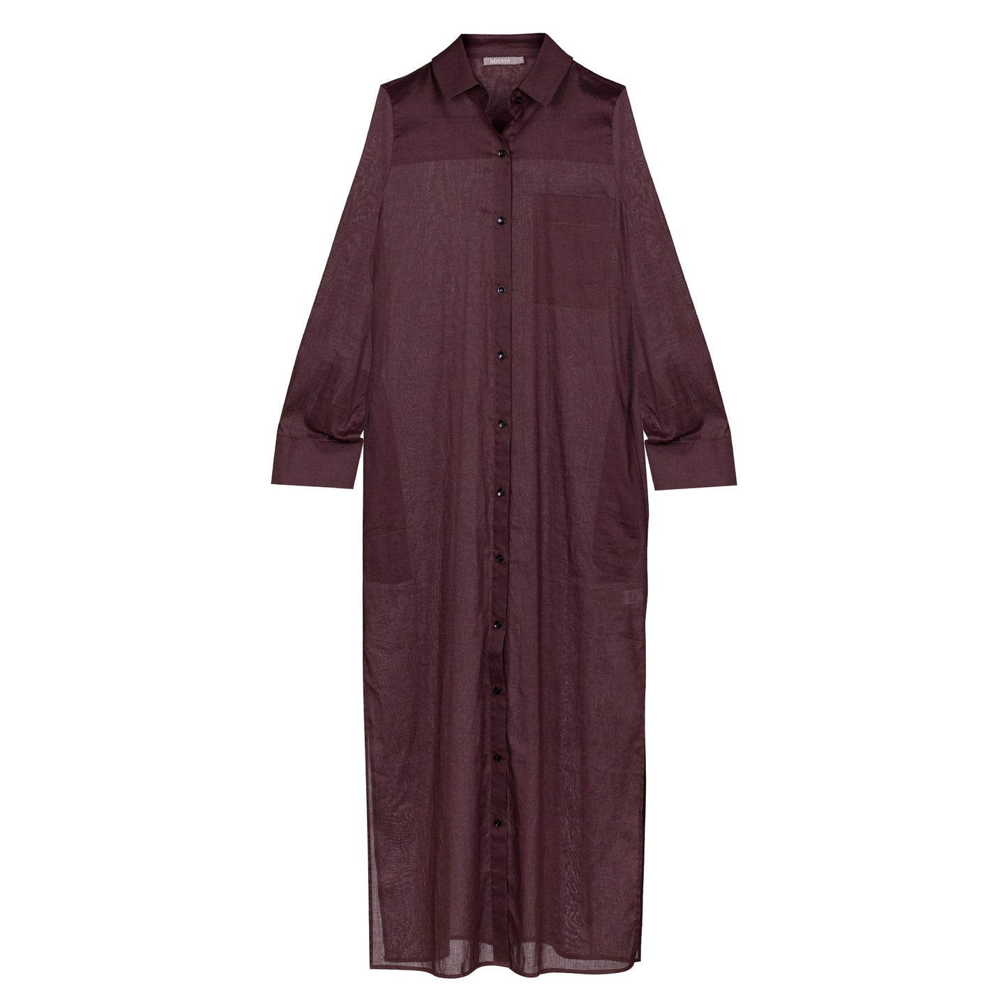 Linen Voile Button-Down Long Shirt Dress Restorative Brown