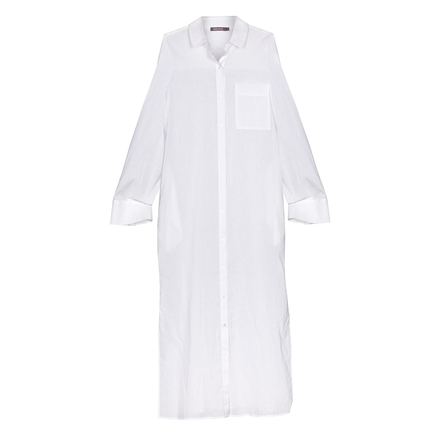 White Linen Voile Button-Down Long Shirt Dress