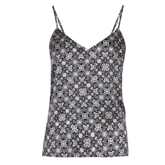 Silk Camisole Neo Geo by Nokaya, product shot showcasing the luxurious silk and timeless design in Black Cristal print.