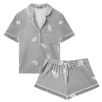 Bamboo Short Pyjama Set in Silver Birch Petals