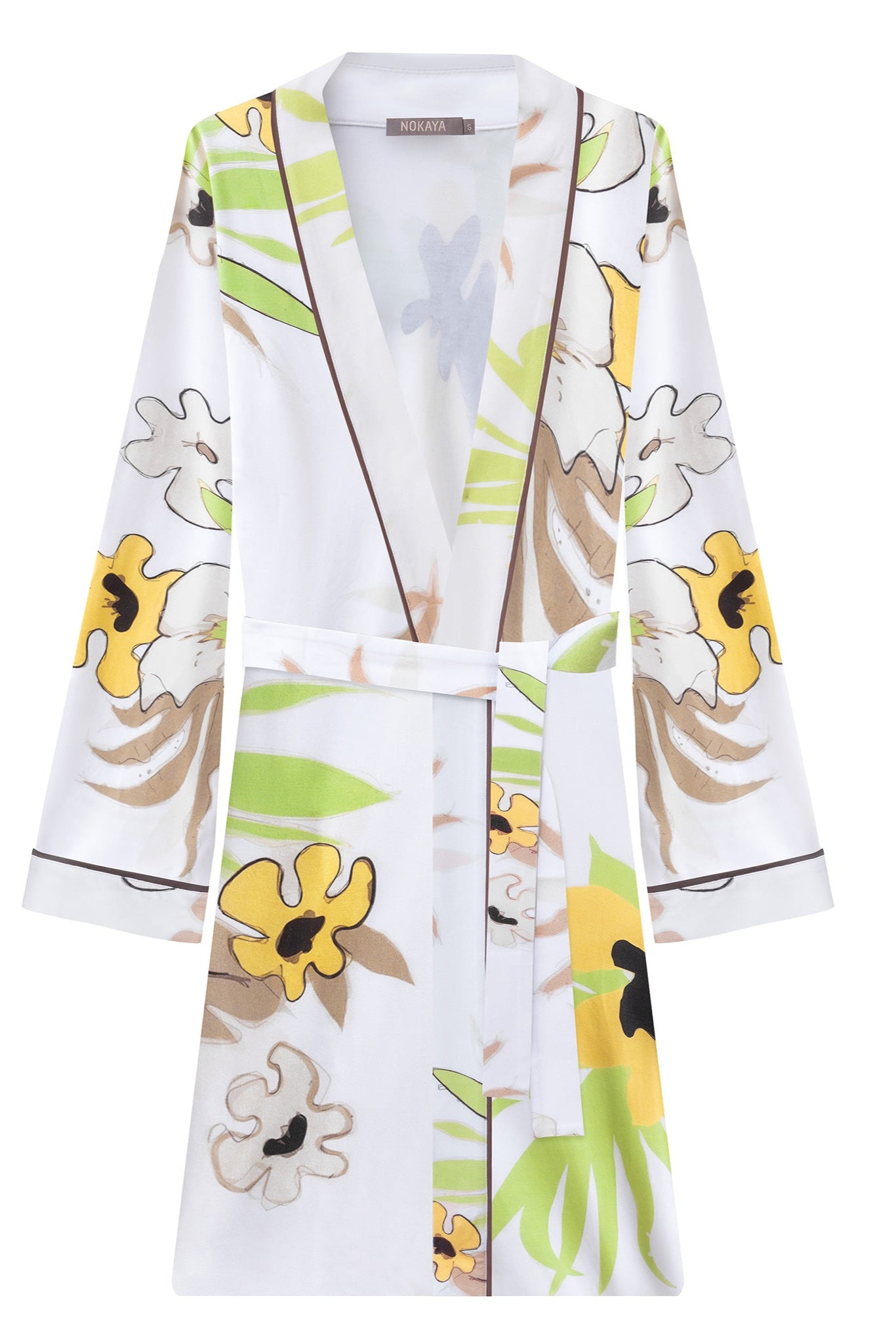 Bamboo Kimono Robe in White Flower