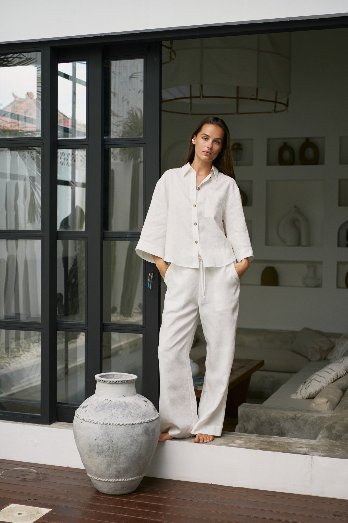 White Heavy Linen Wide-leg Trousers Perfect Days
