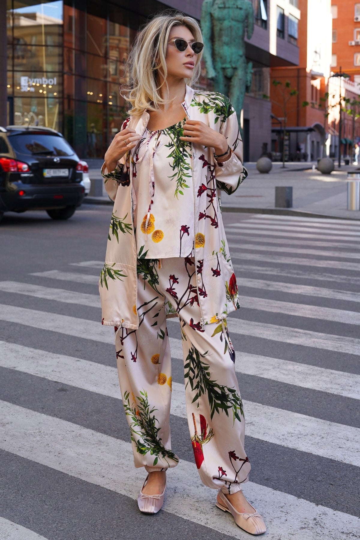 Pink Silk Trousers Flying Flower
