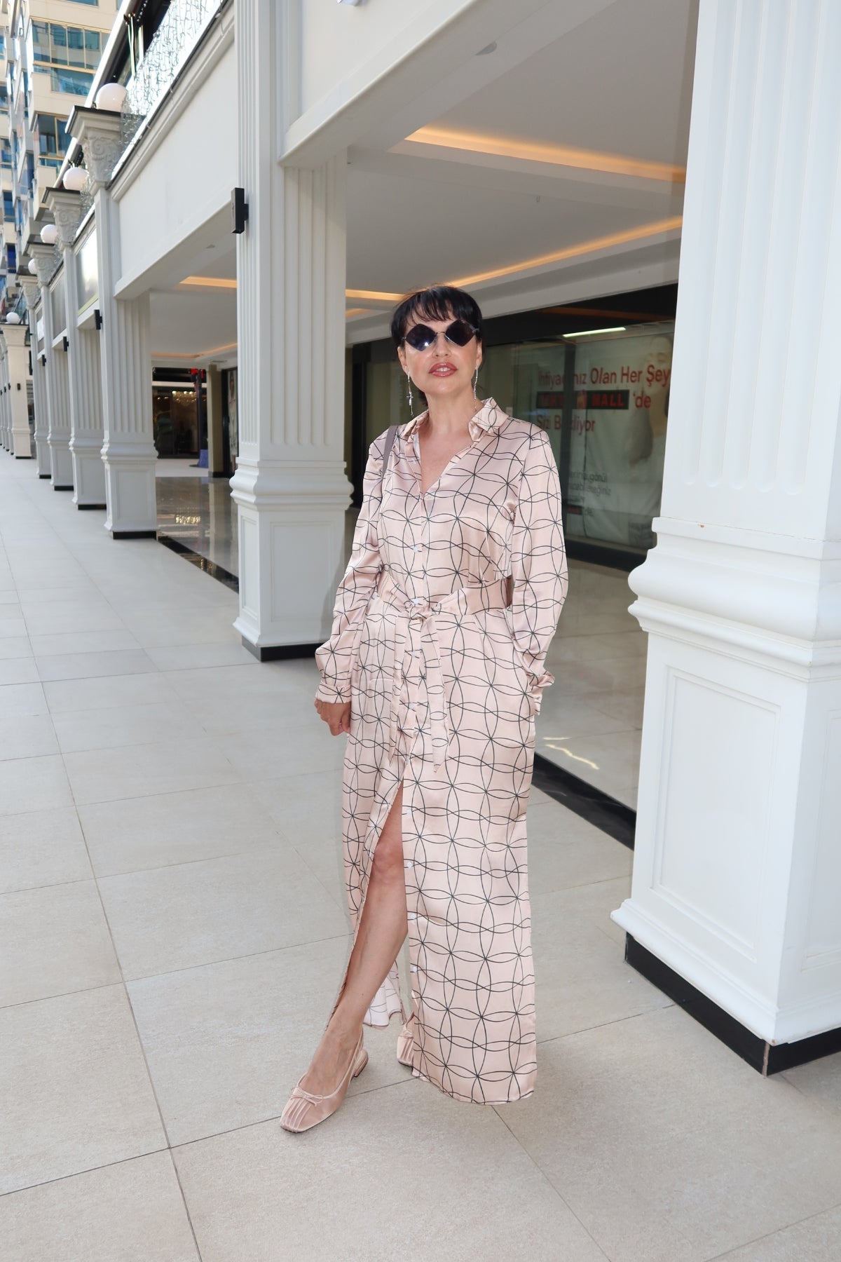 Pink Neo Geo Silk Shirt Dress