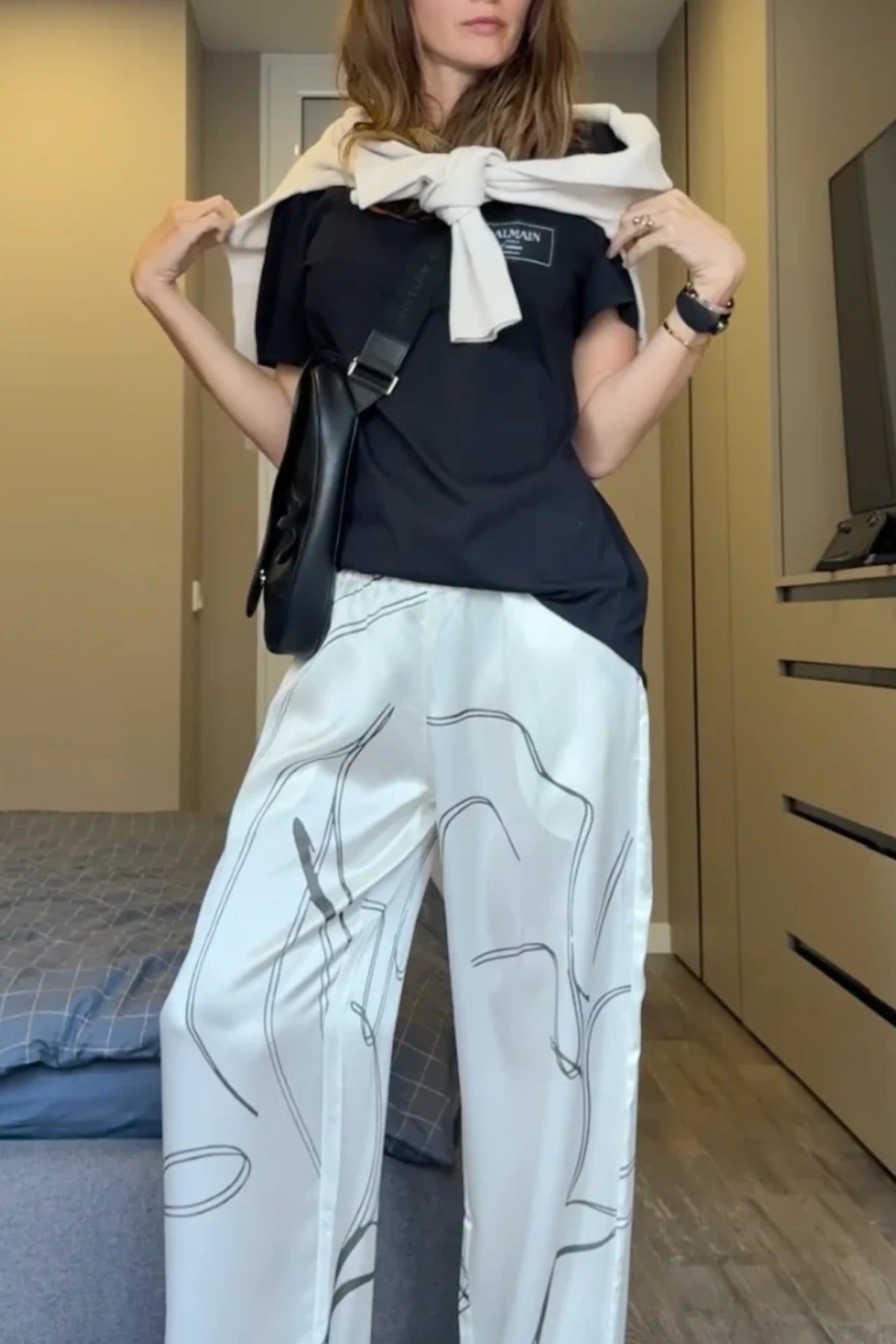 Off-White Silk Trousers Earth Sketch