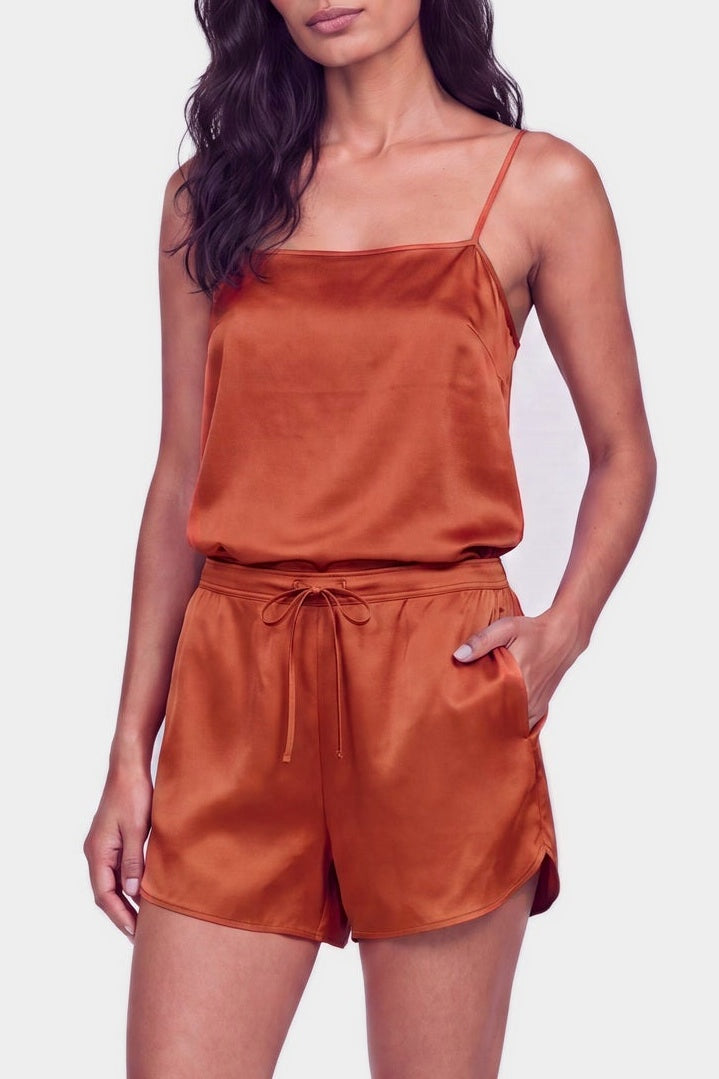 Silk short and cami top  Nokaya, on the WOMEN against light grey background.