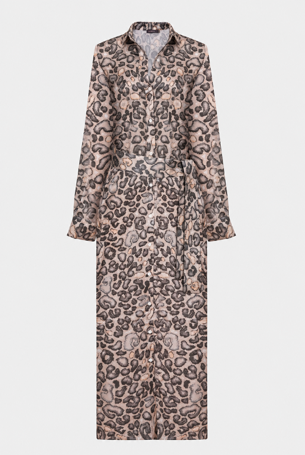 Silk Button-down Long Shirt Dress Animal Print