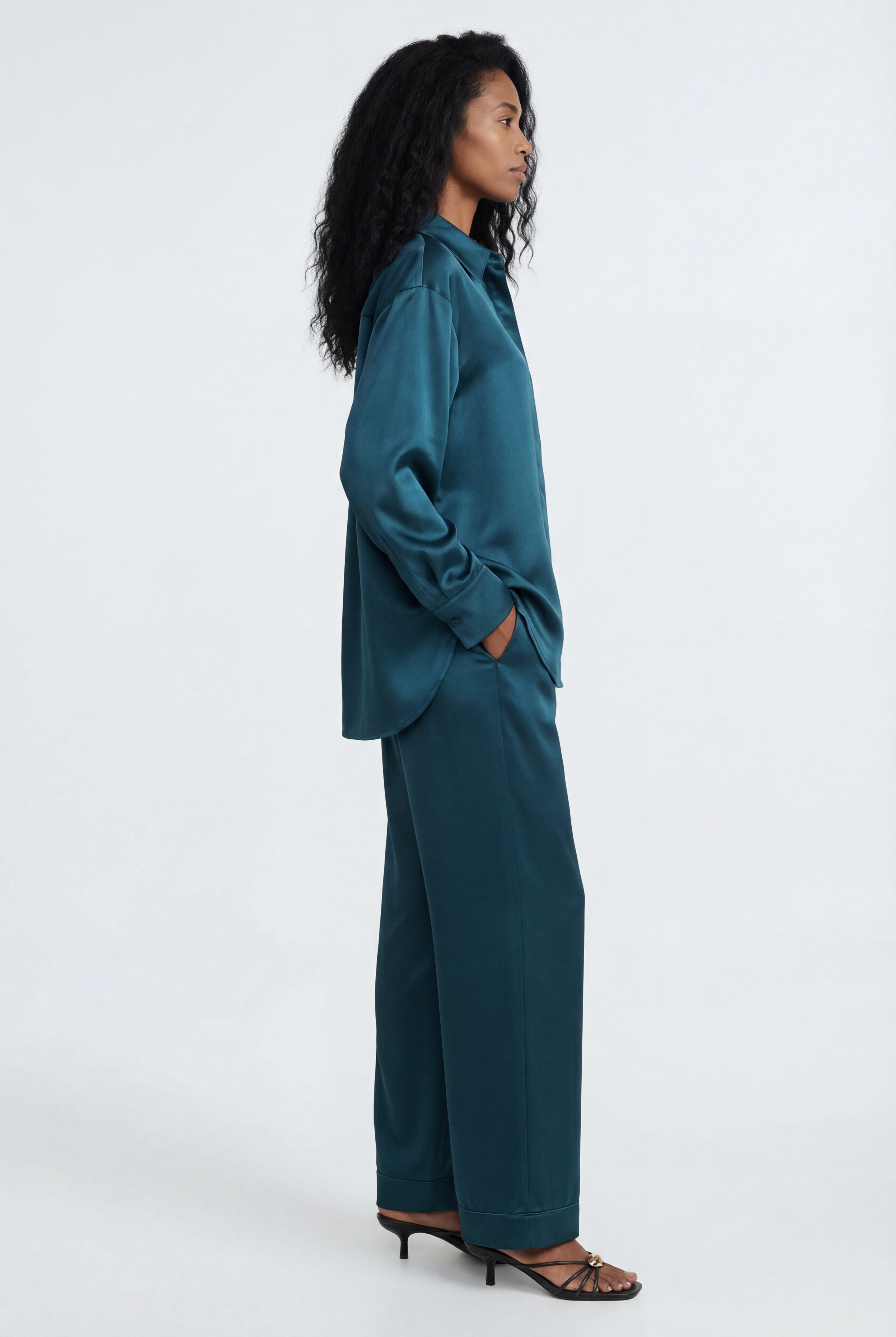The Lady Silk Pants Teal Eclipse