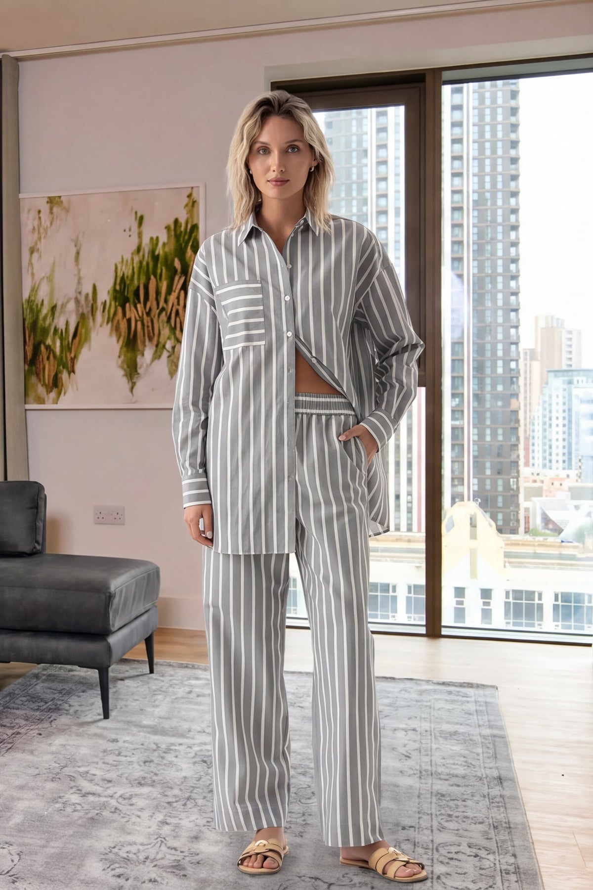 Silk Cotton Trousers Quiet Gray