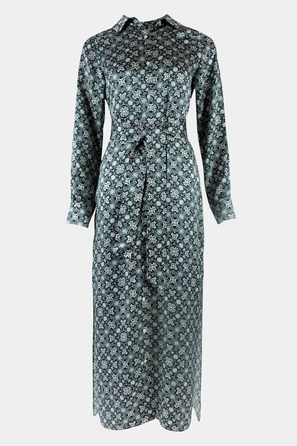 Black Crystal Neo Geo Silk Shirt Dress