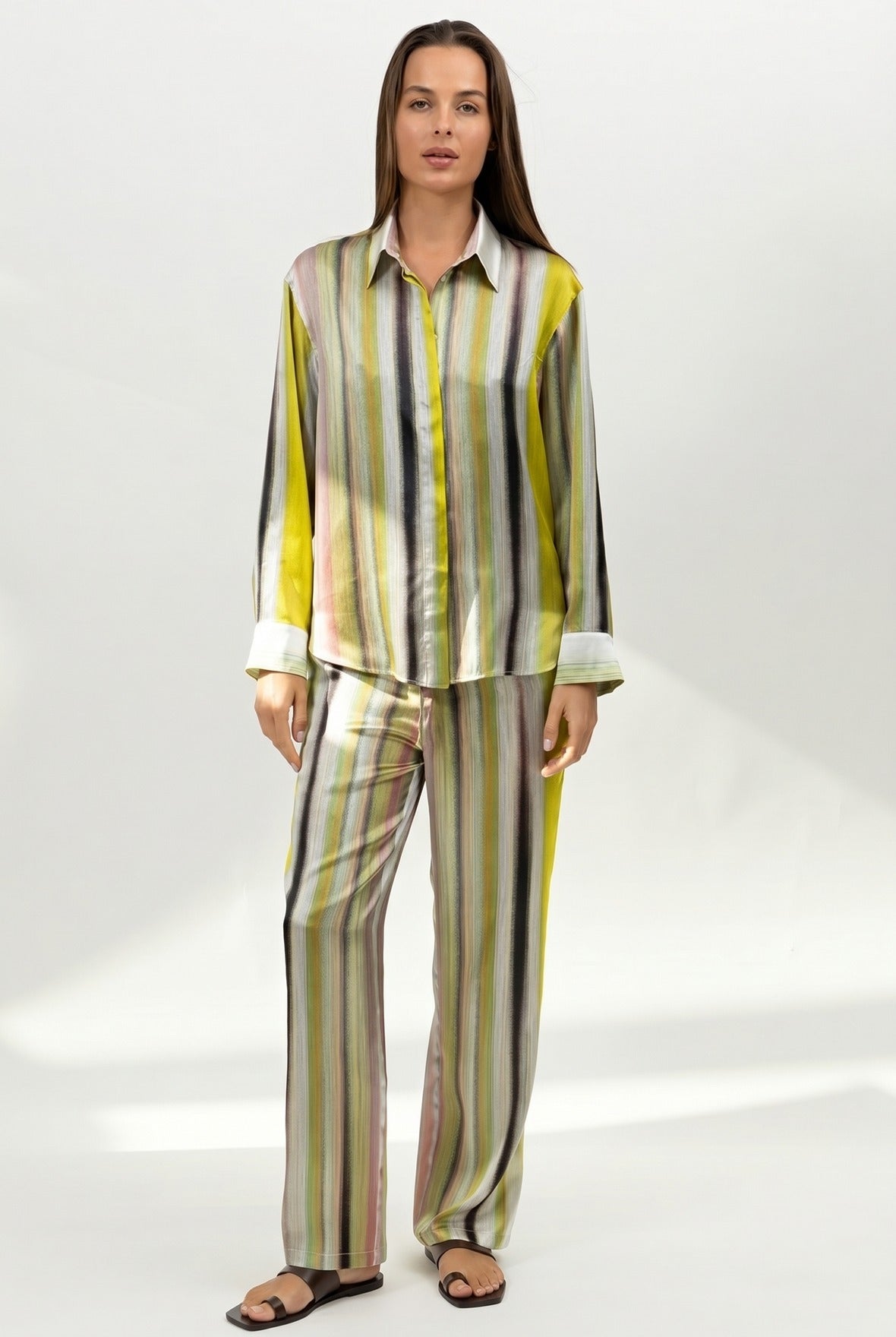 Silk pyjama set, Art Stripes, multicolour stripe, NOKAYA