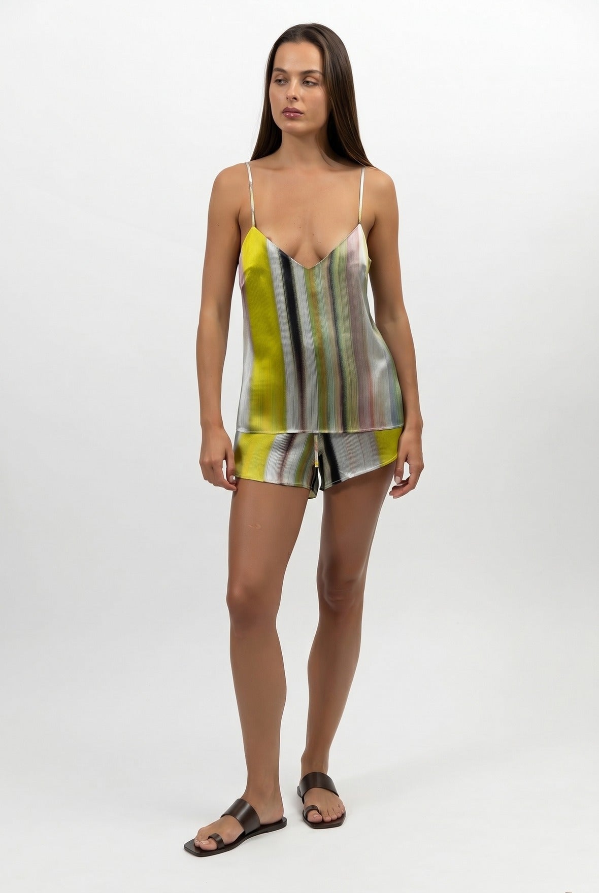 Silk shorts, Art Stripes, multicolour stripe, NOKAYA