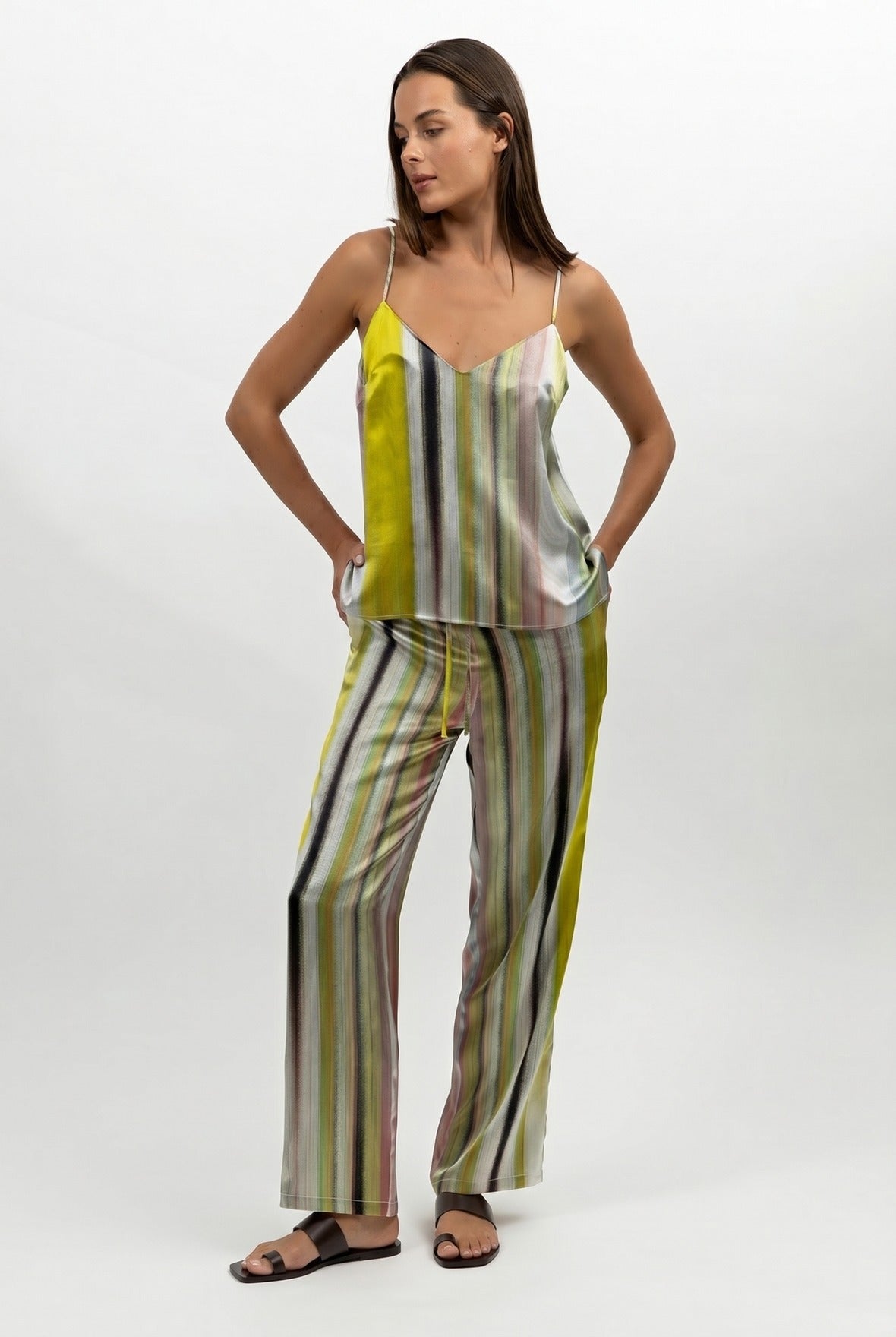 Silk trousers, Art Stripes, multicolour stripe, NOKAYA