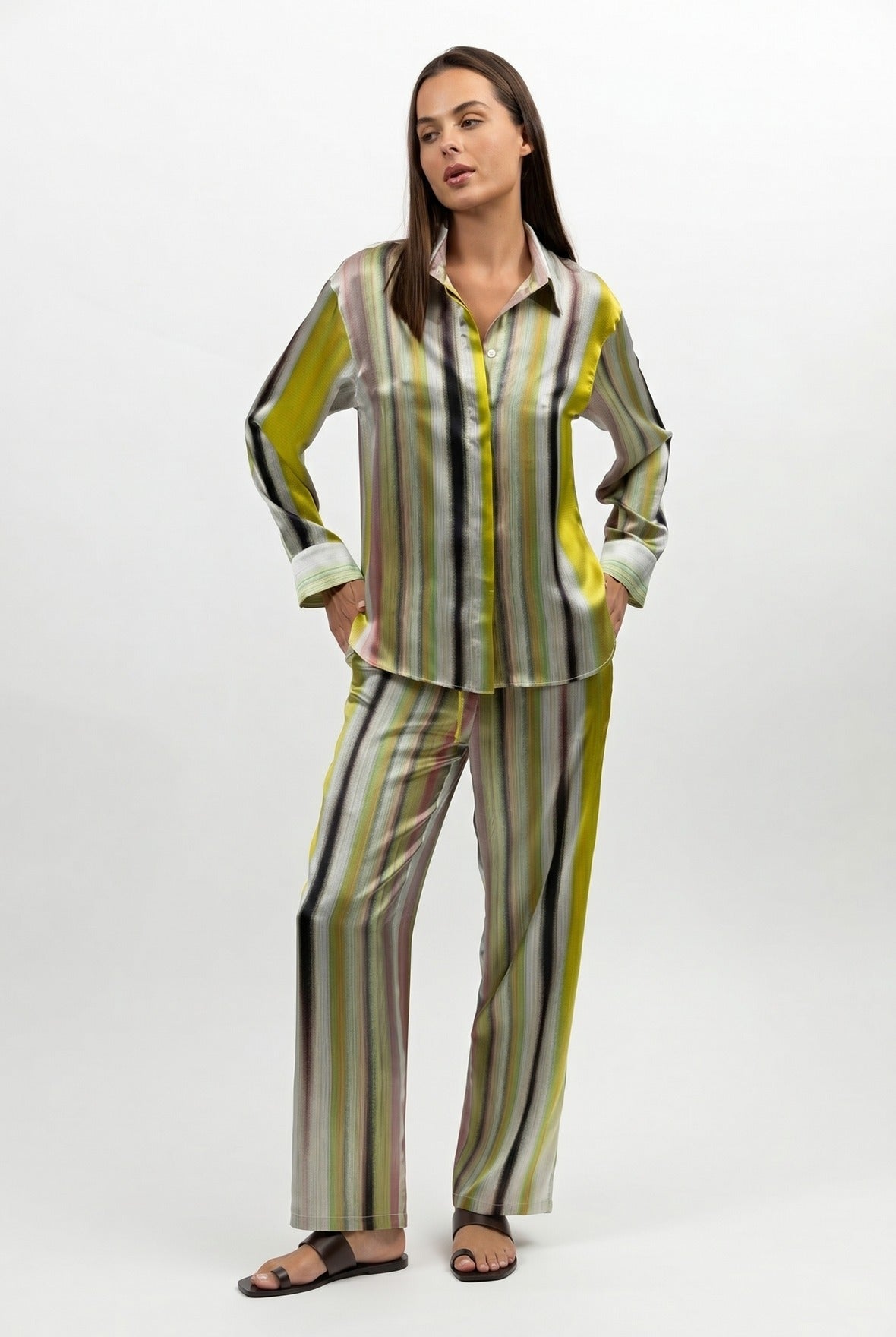 Silk trousers, Art Stripes, multicolour stripe, NOKAYA