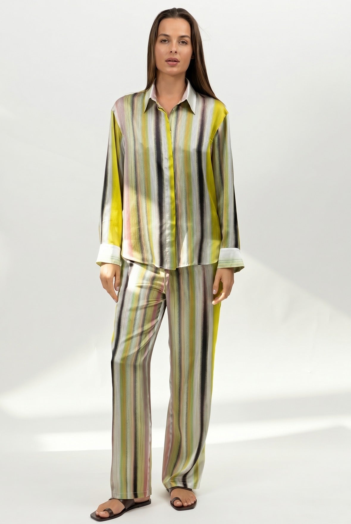 Silk trousers, Art Stripes, multicolour stripe, NOKAYA