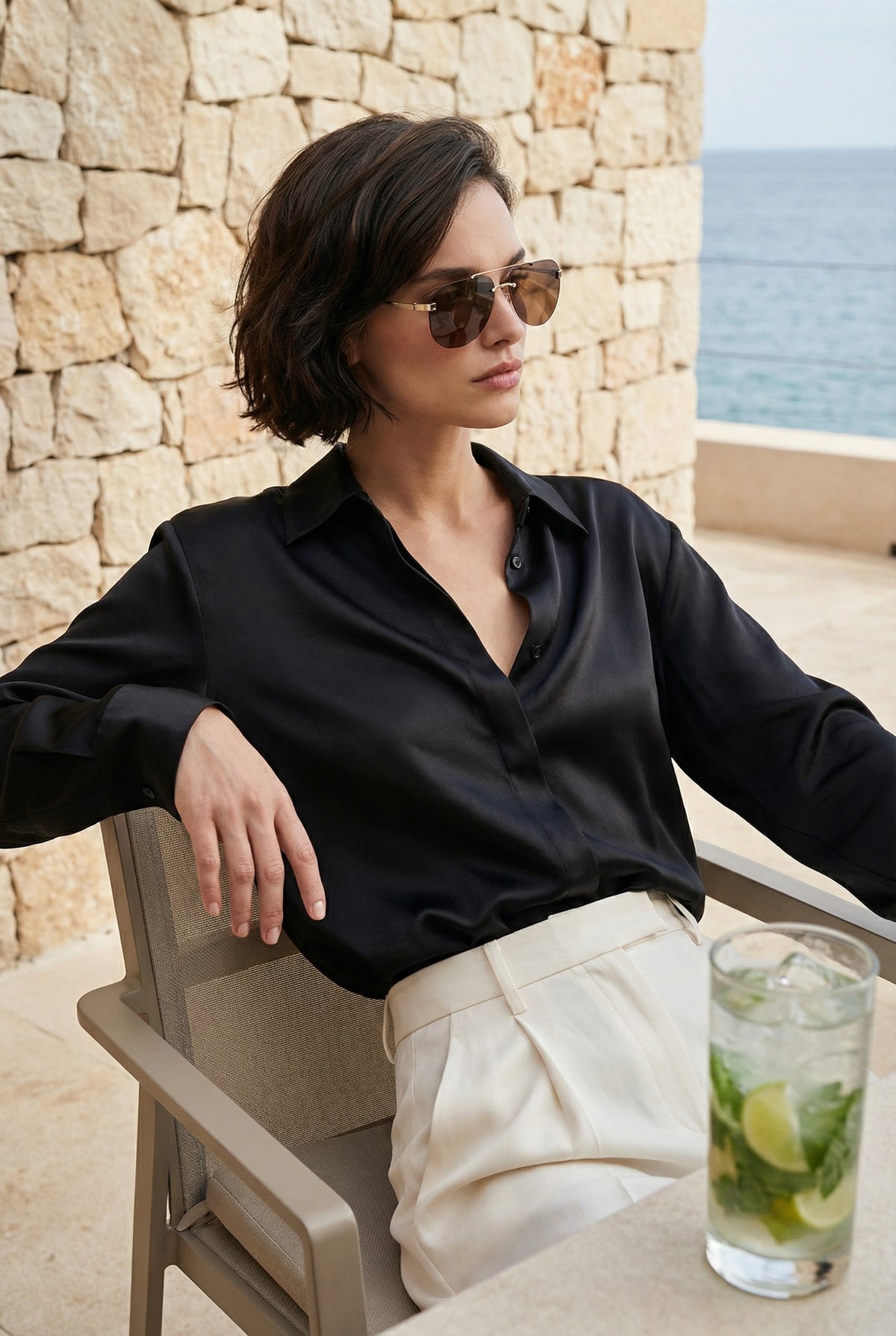 The Lady Silk Shirt Crystal Black