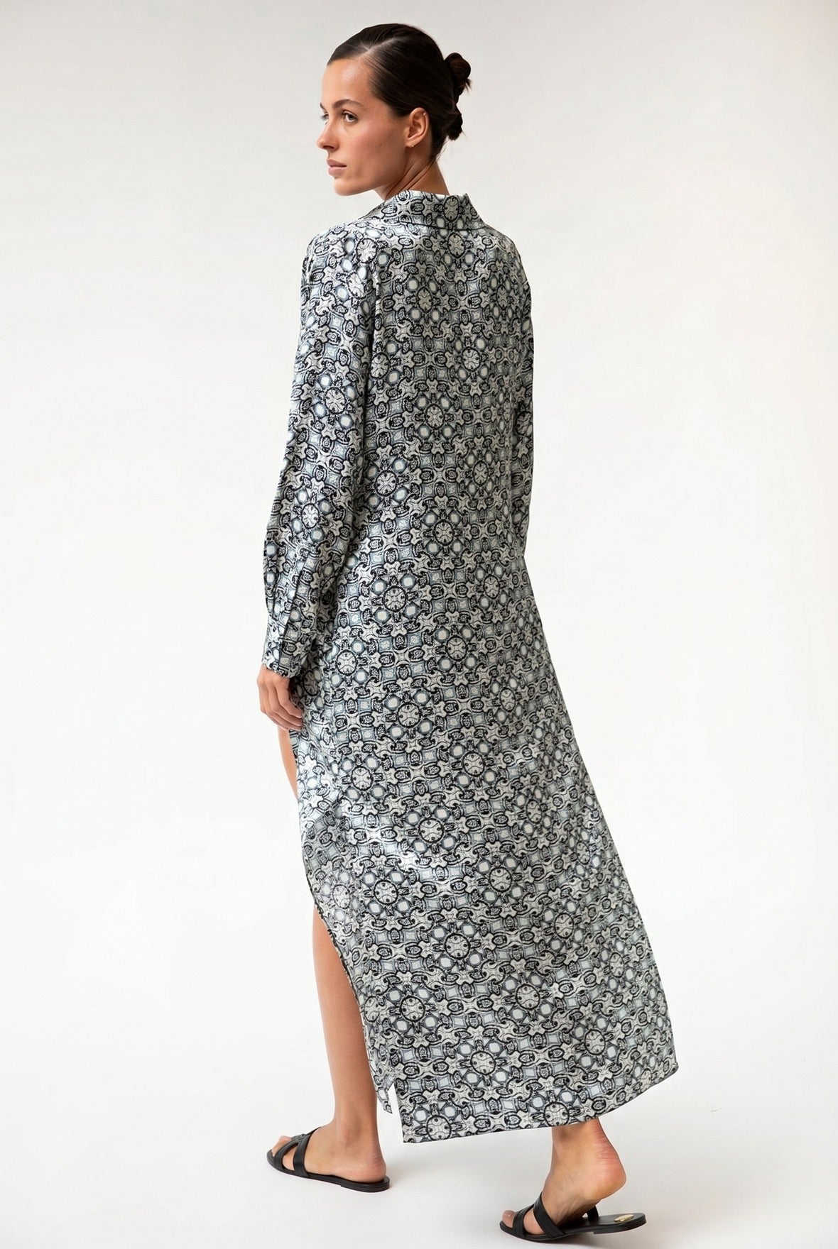 Black Crystal Neo Geo Silk Shirt Dress