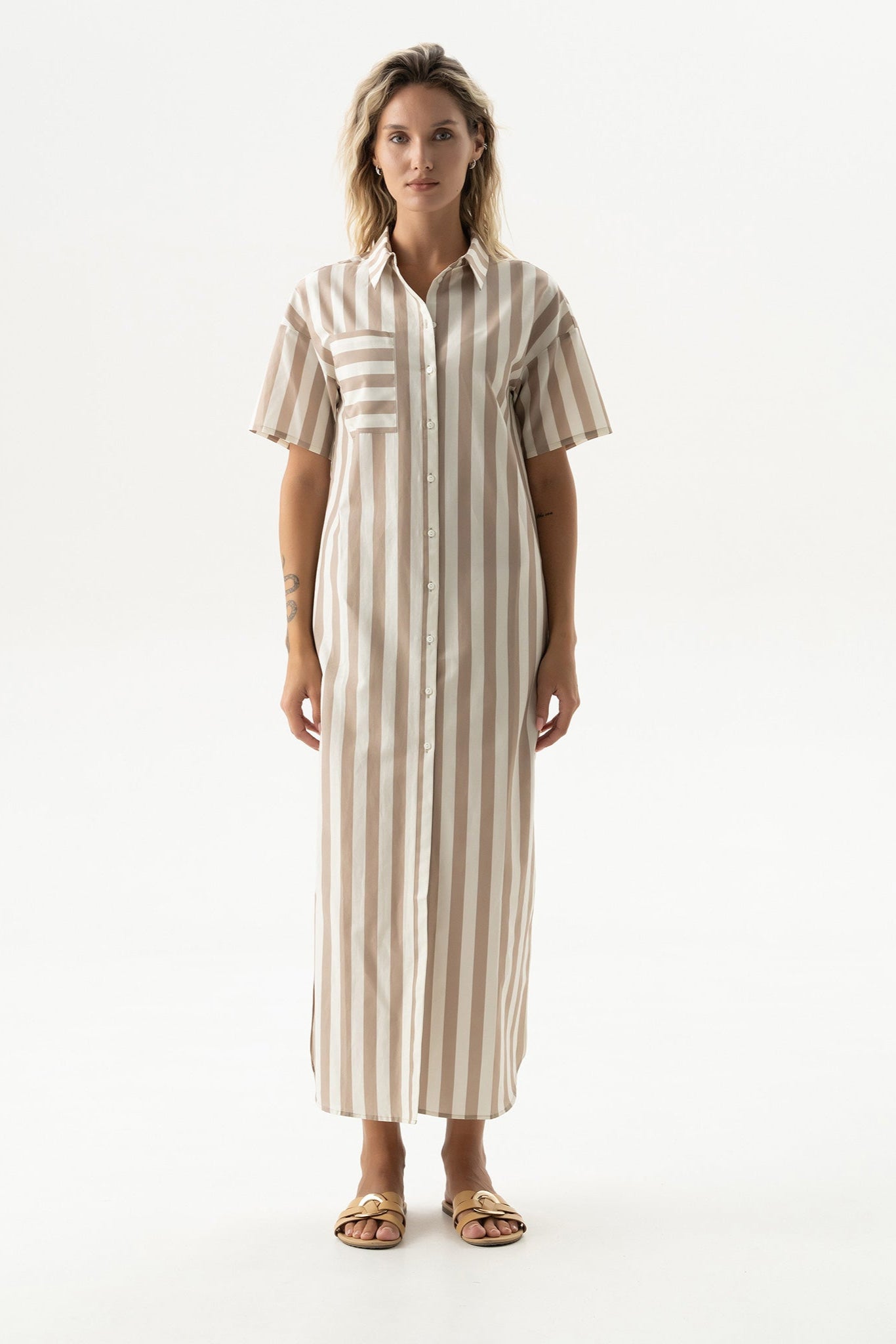 Silk Cotton Long Shirt Dress Oat Milk