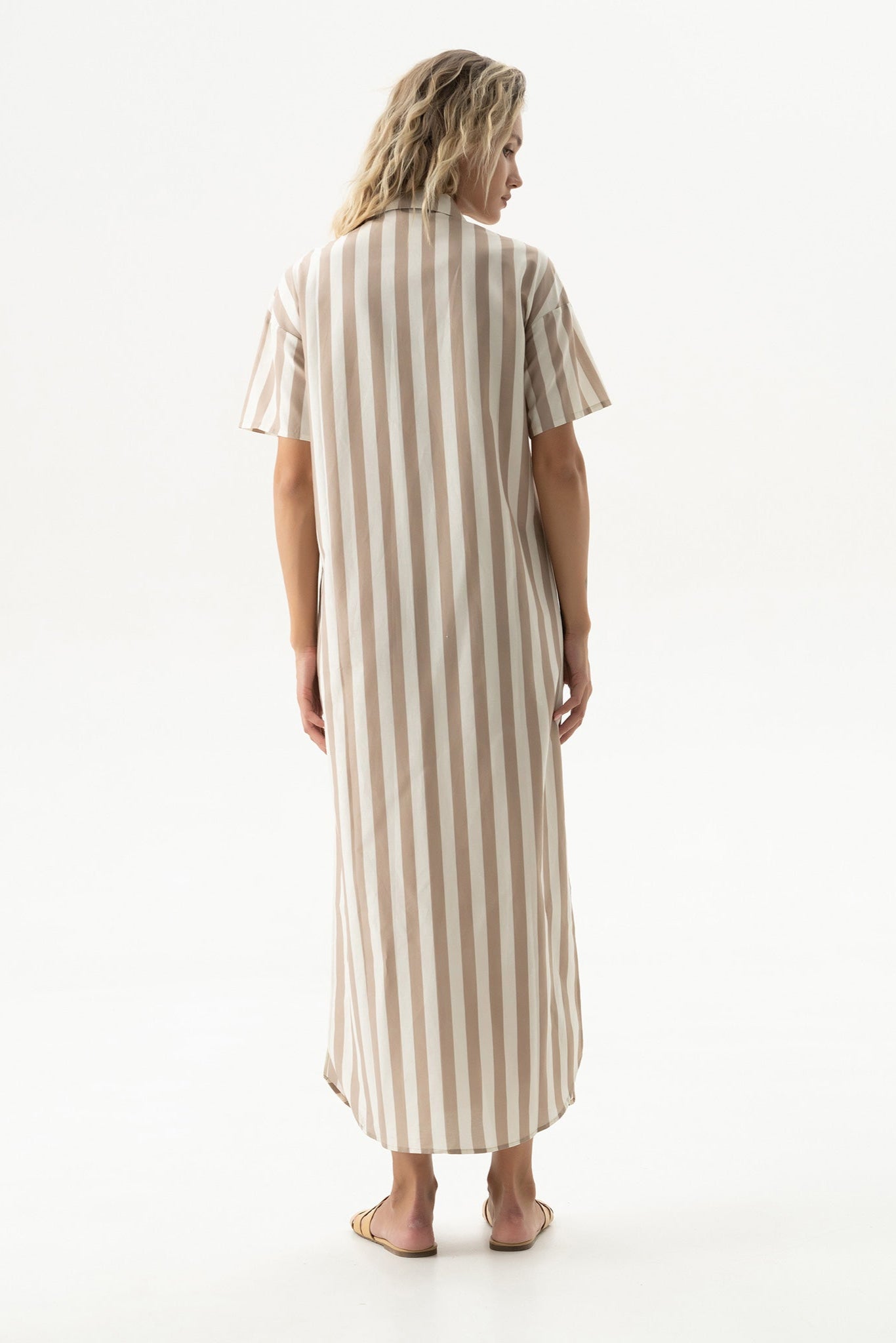 Silk Cotton Long Shirt Dress Oat Milk