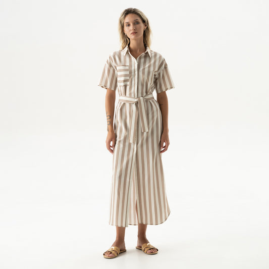 Silk Cotton Long Shirt Dress Oat Milk