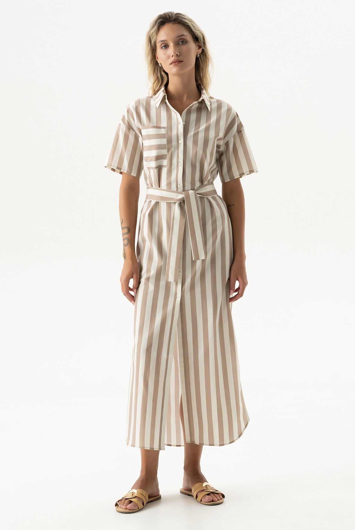 Silk Cotton Long Shirt Dress Oat Milk