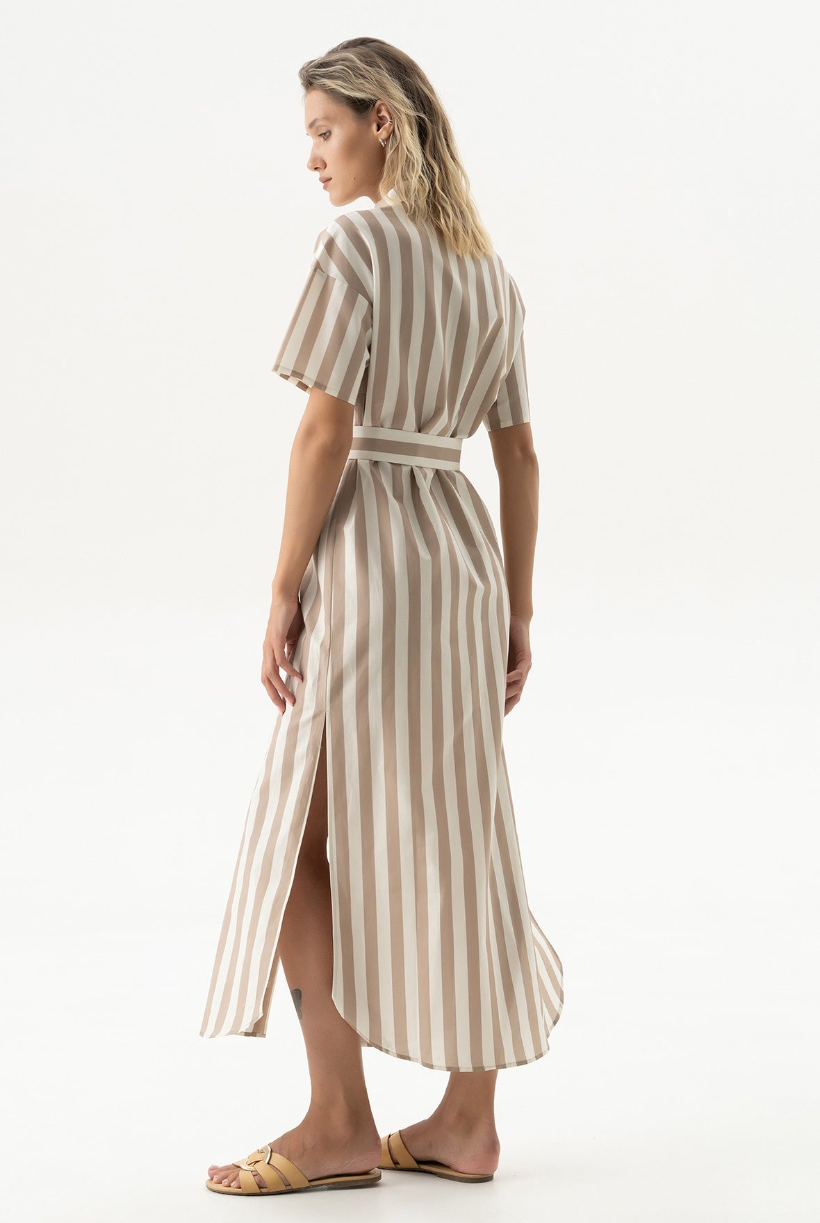 Silk Cotton Long Shirt Dress Oat Milk