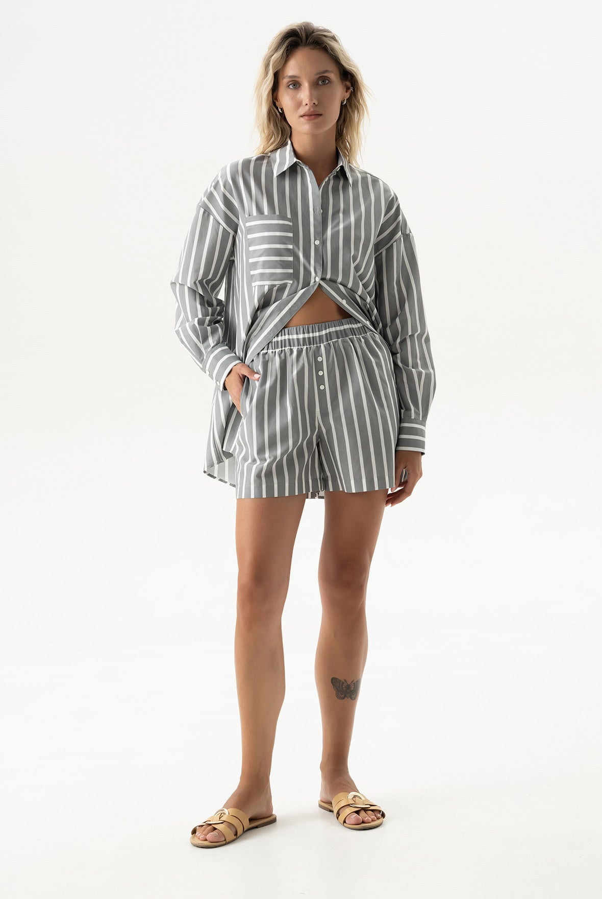 Silk Cotton Shorts Quiet Gray