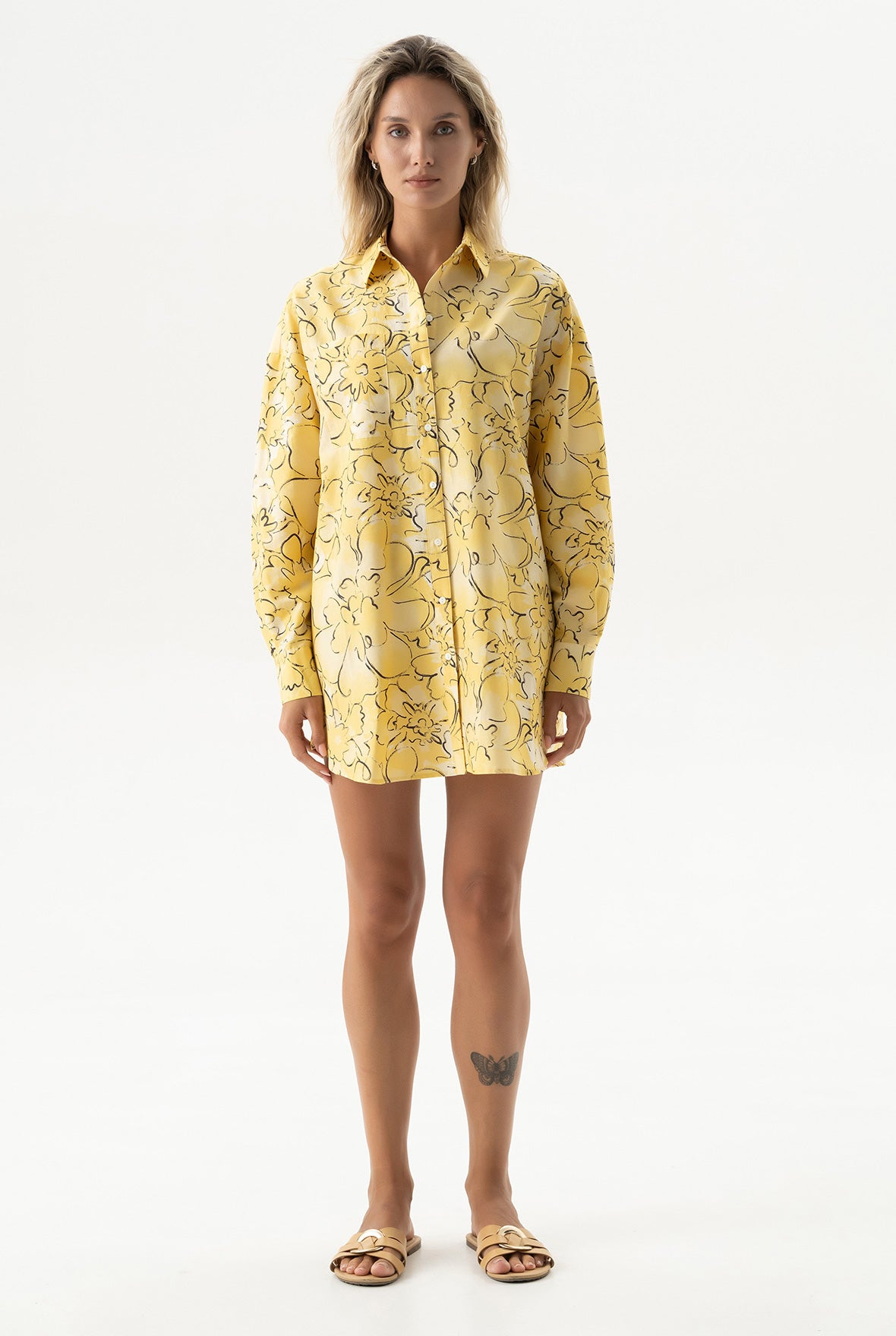 Silk Cotton Shirt Yellow Flowers