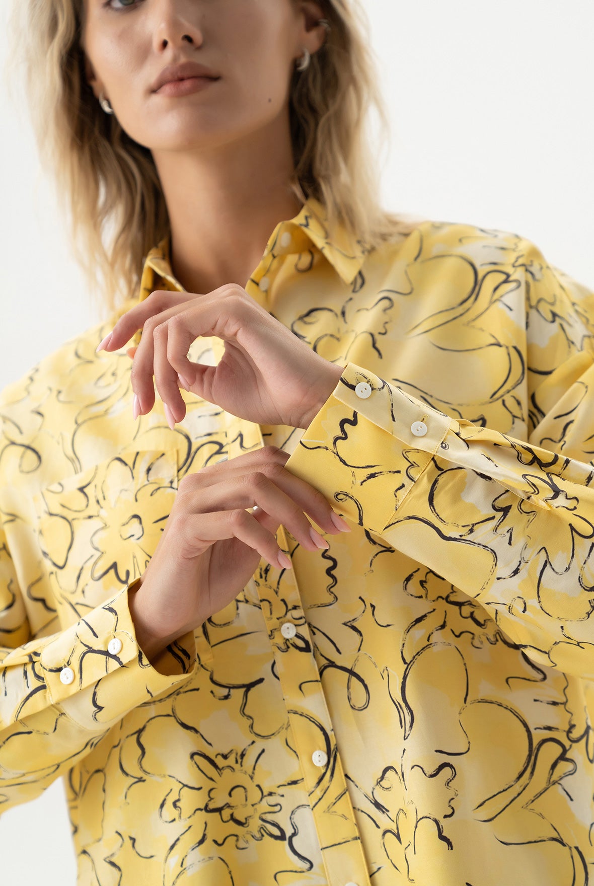 Silk Cotton Shirt Yellow Flowers
