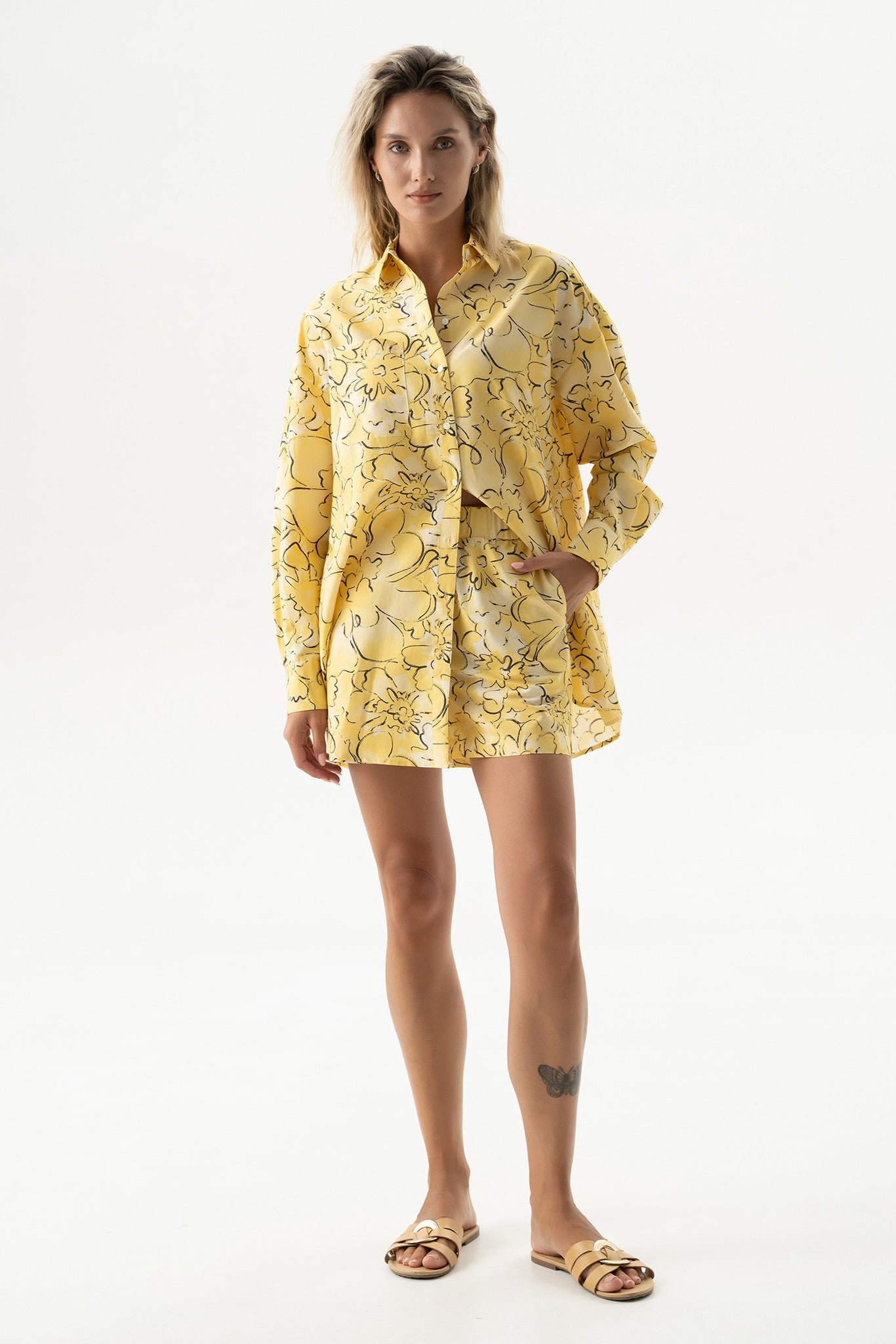 Silk Cotton Shirt Yellow Flowers
