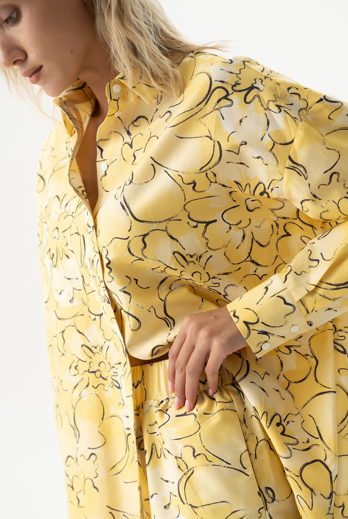 Silk Cotton Shirt Yellow Flowers