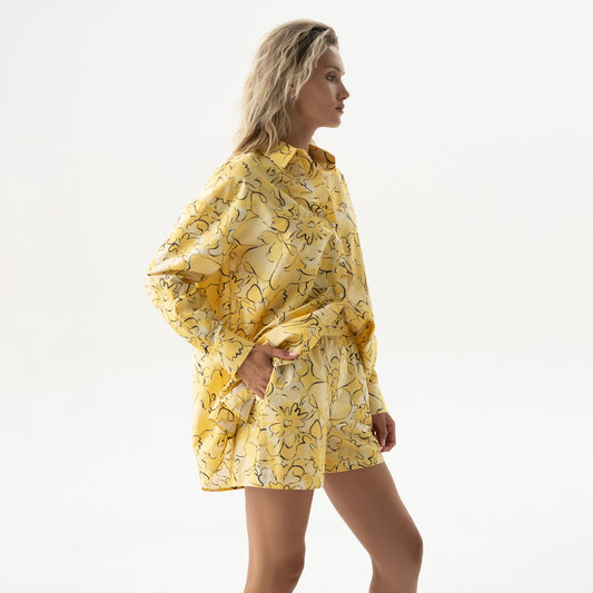 Silk Cotton Shorts Yellow Flowers