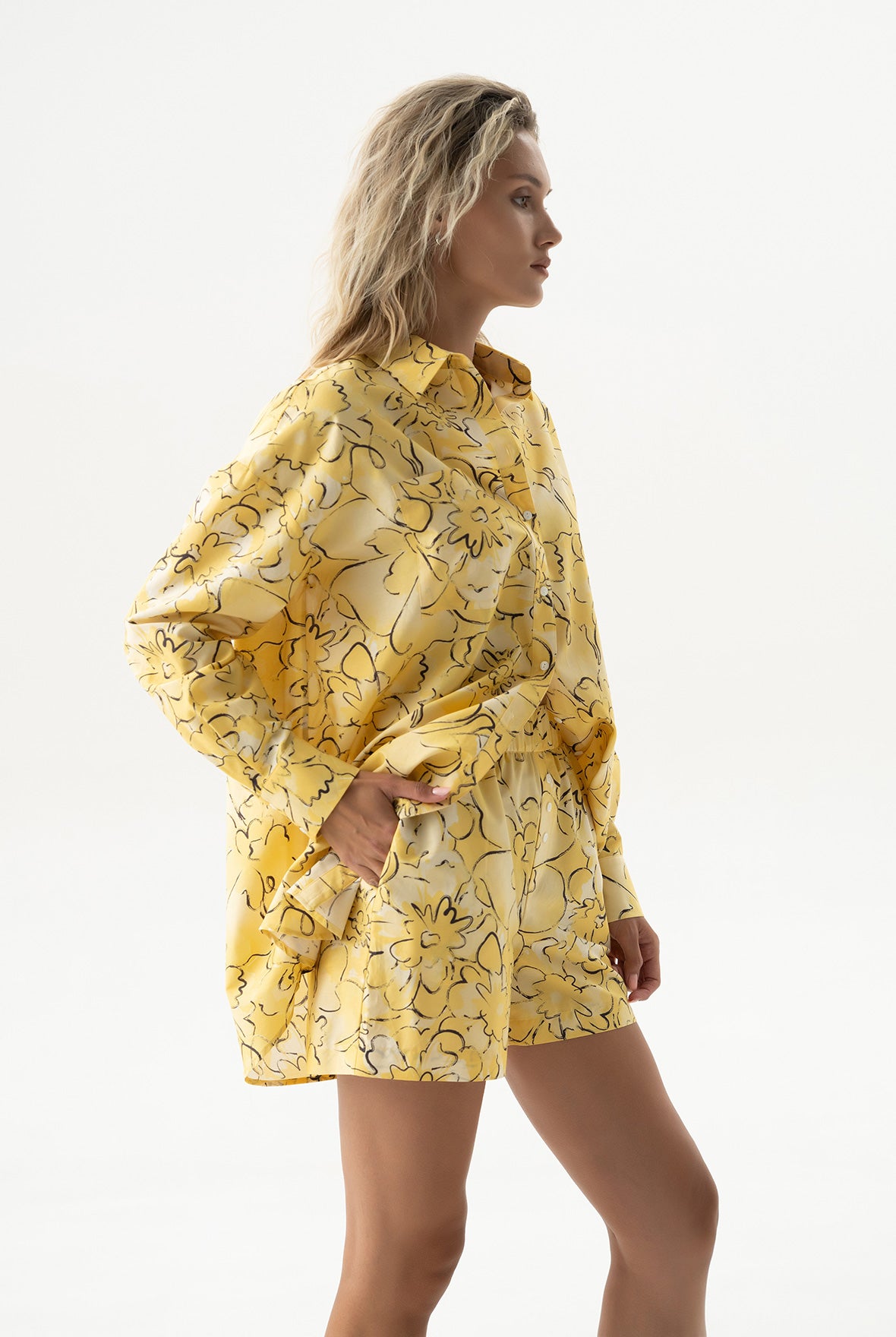 Silk Cotton Shirt Yellow Flowers