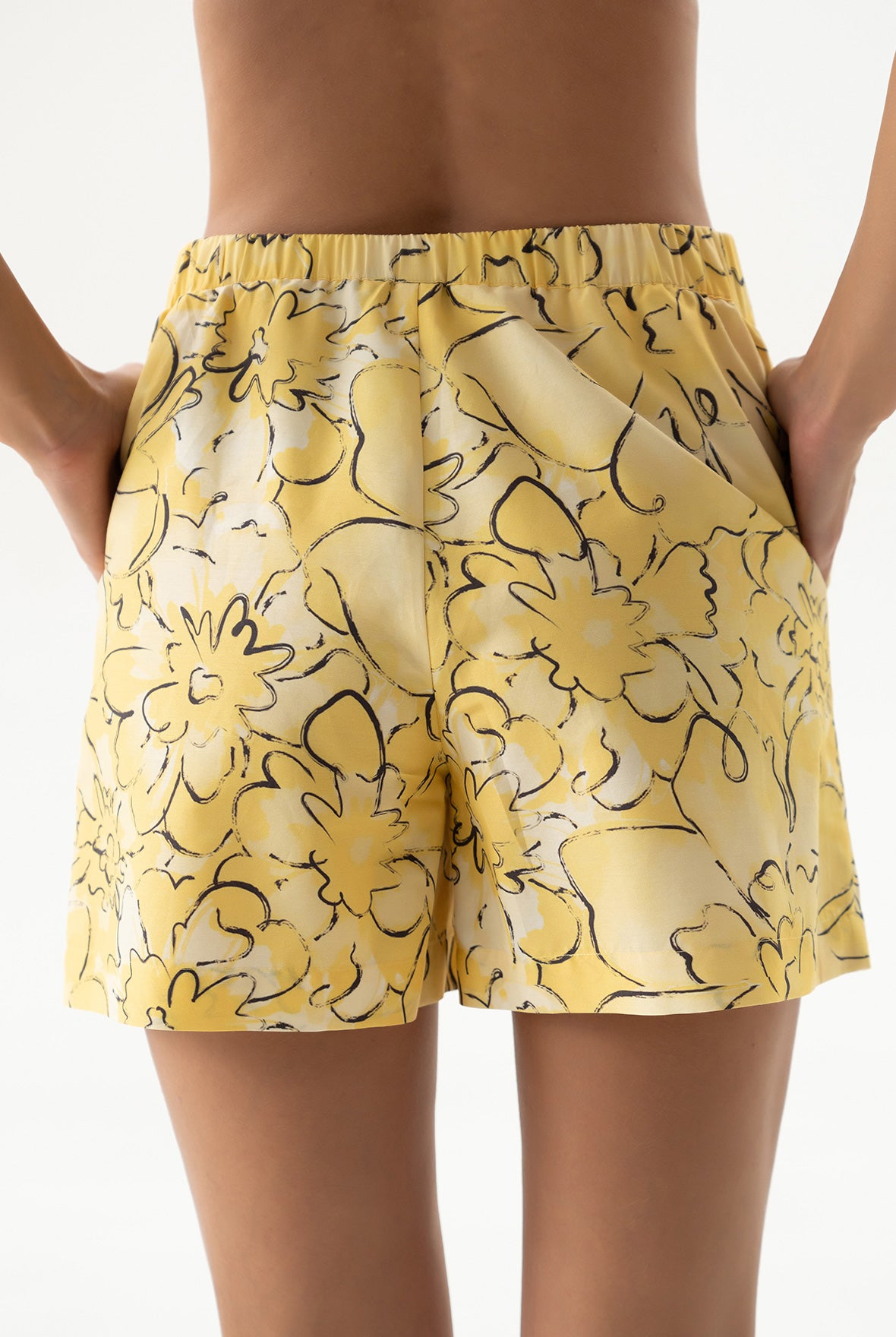 Silk Cotton Shorts Yellow Flowers