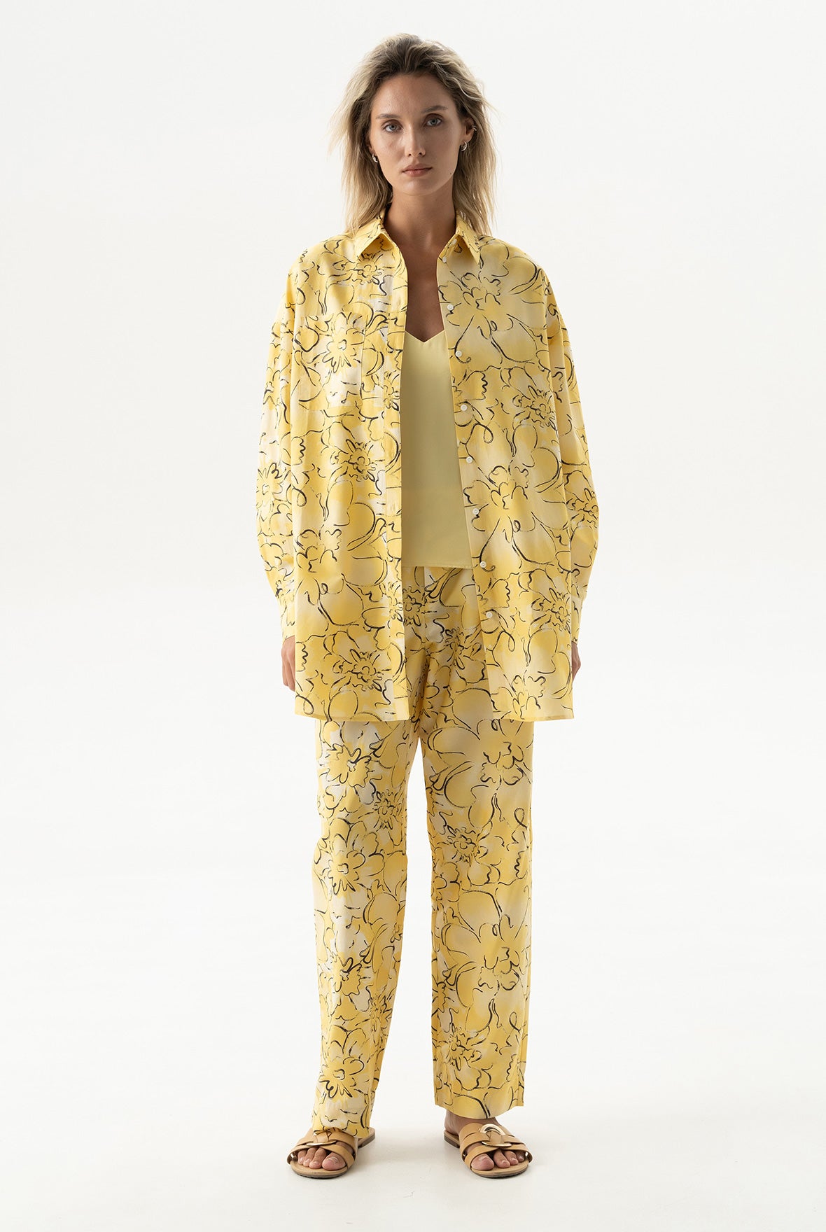 Silk Cotton Shirt Yellow Flowers