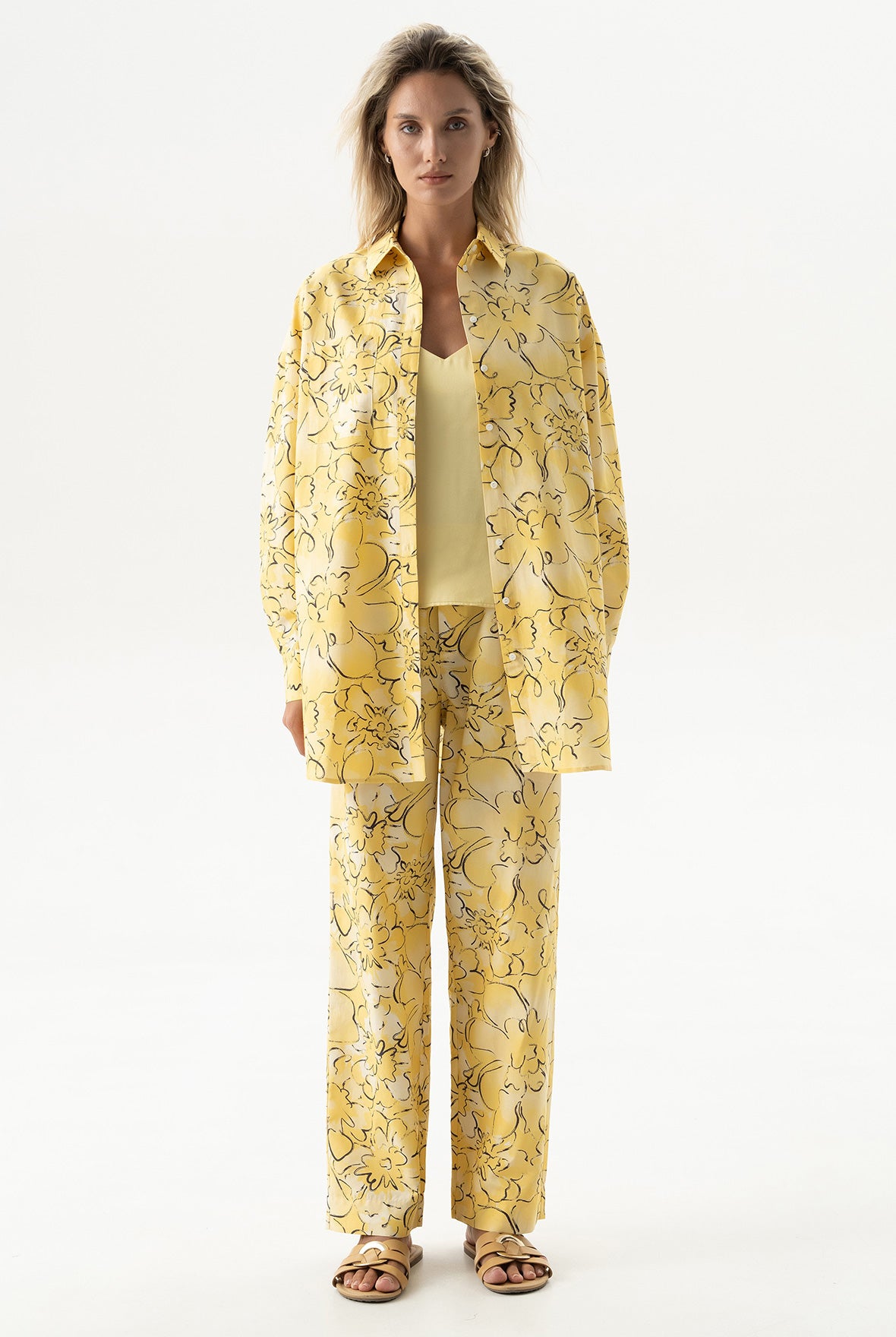 Silk Cotton Pants Yellow Flowers