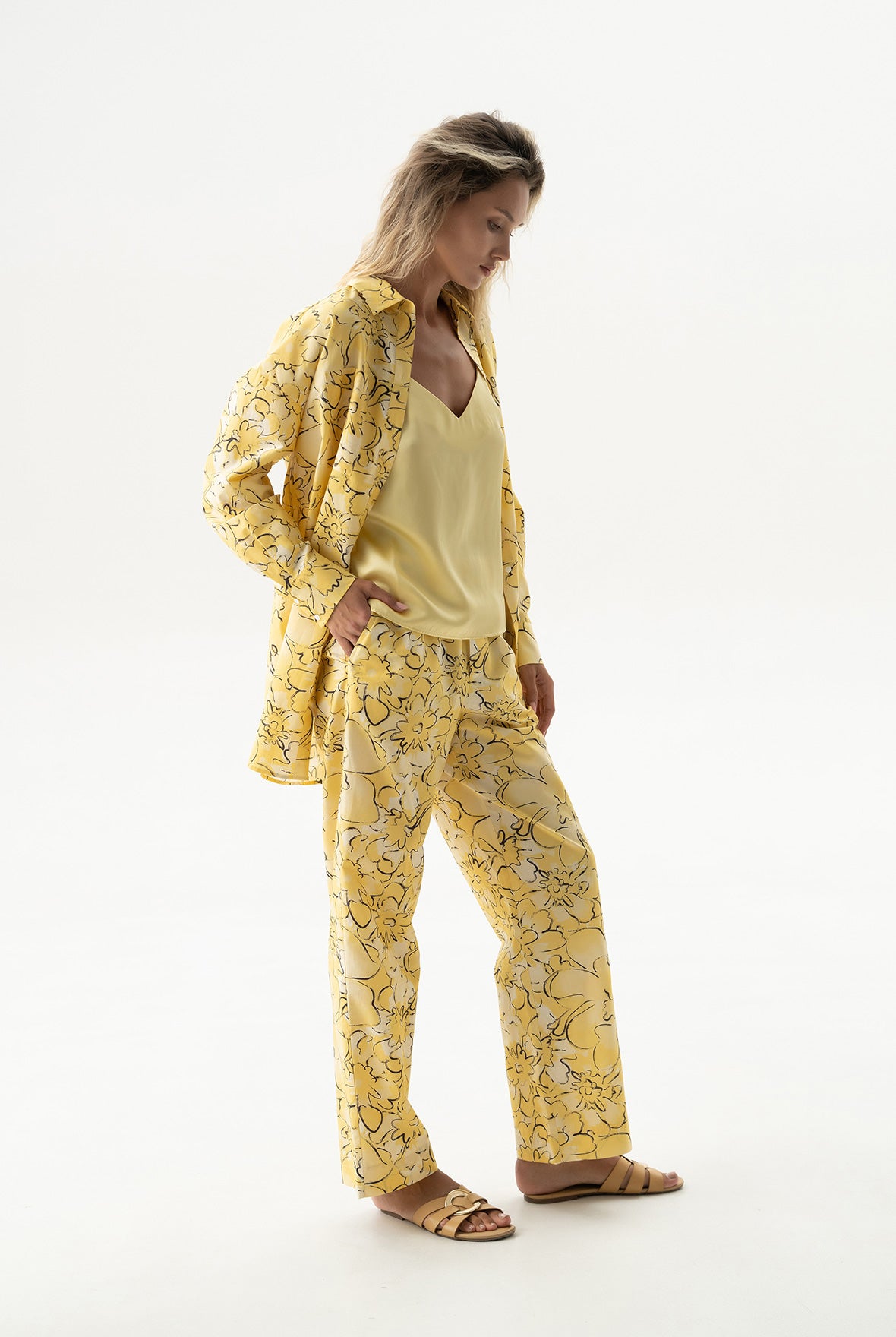 Silk Cotton Shirt Yellow Flowers
