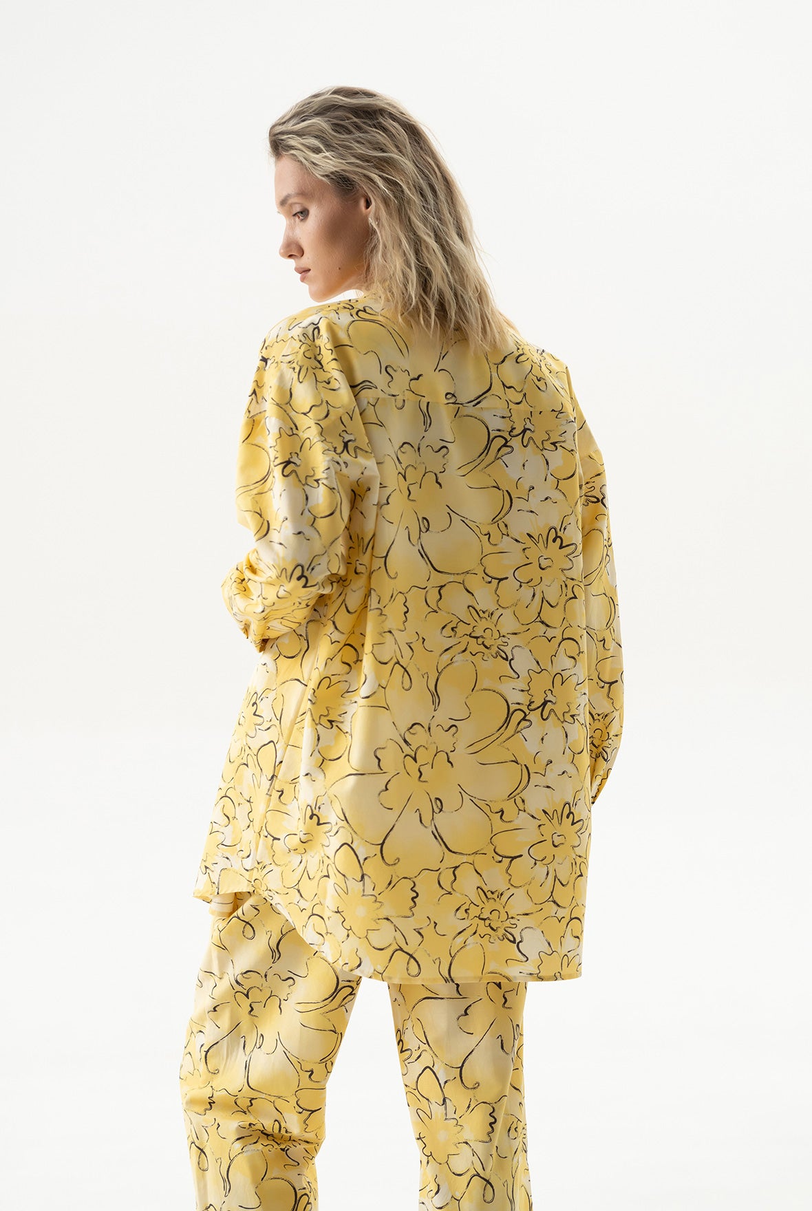 Silk Cotton Shirt Yellow Flowers