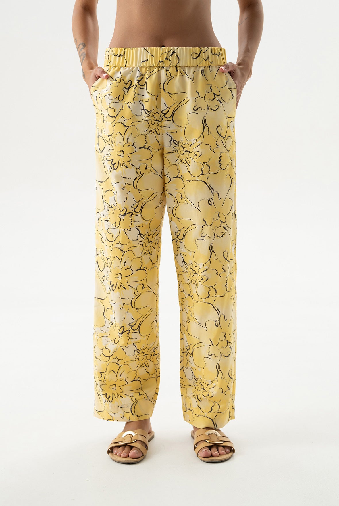 Silk Cotton Pants Yellow Flowers