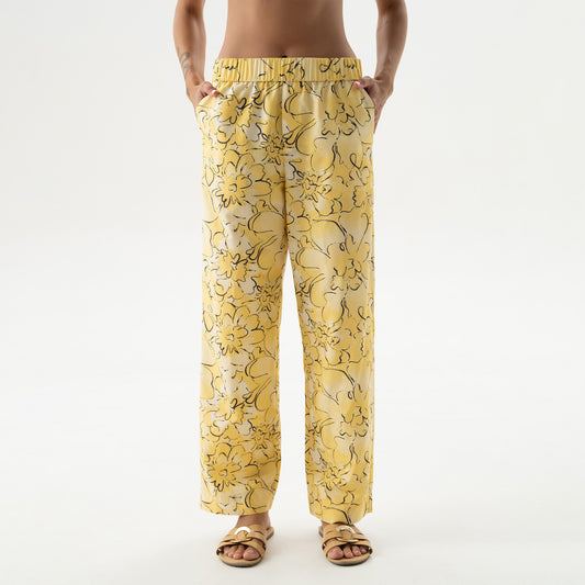 Silk Cotton Pants Yellow Flowers